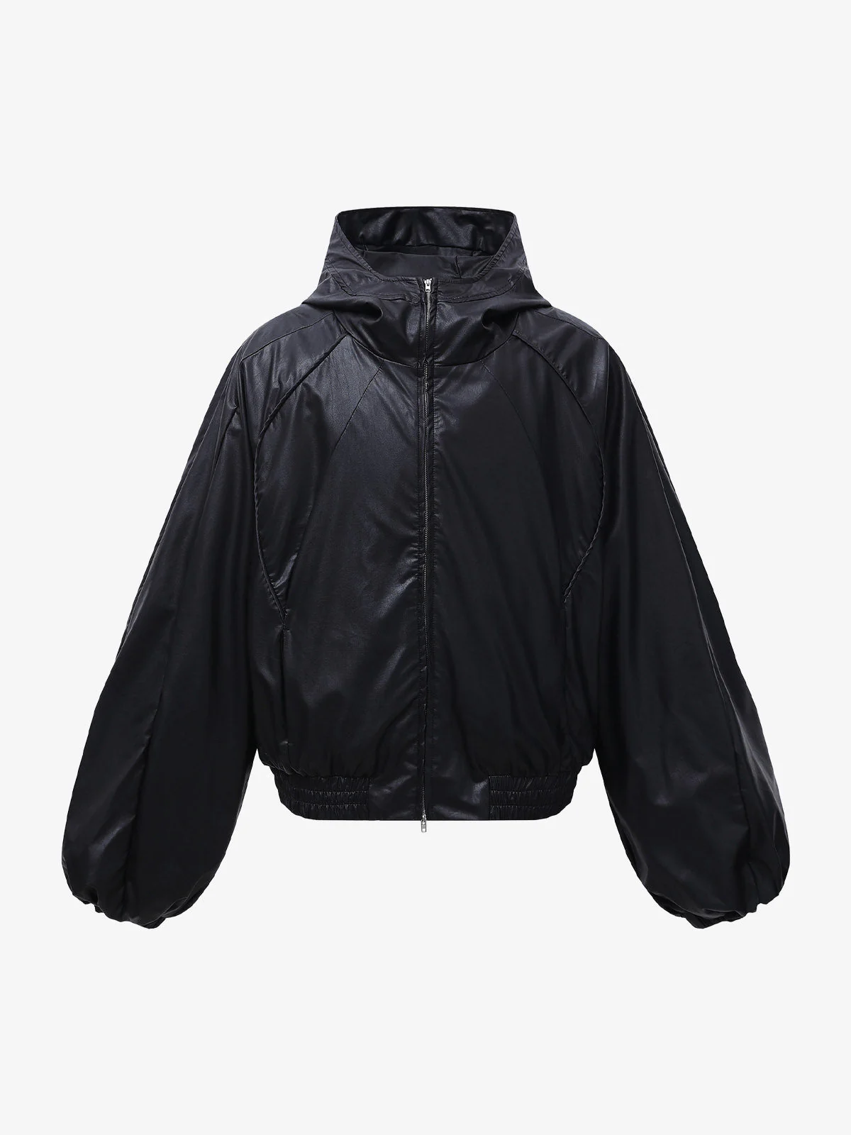 Boxy Hooded PU Leather Racing Jacket