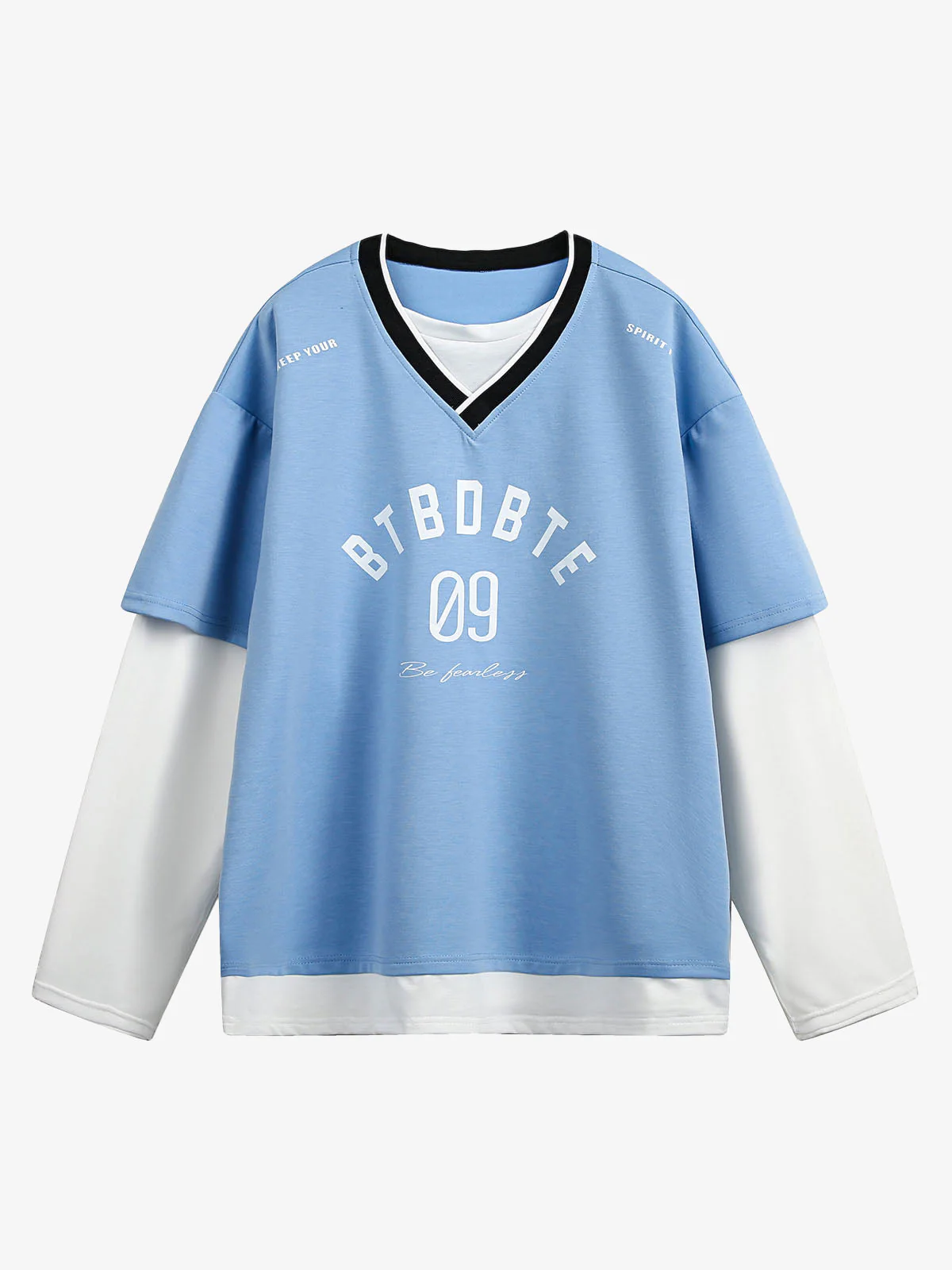 Faux Two-Piece Jersey Print Long Sleeve T-shirt - 2296