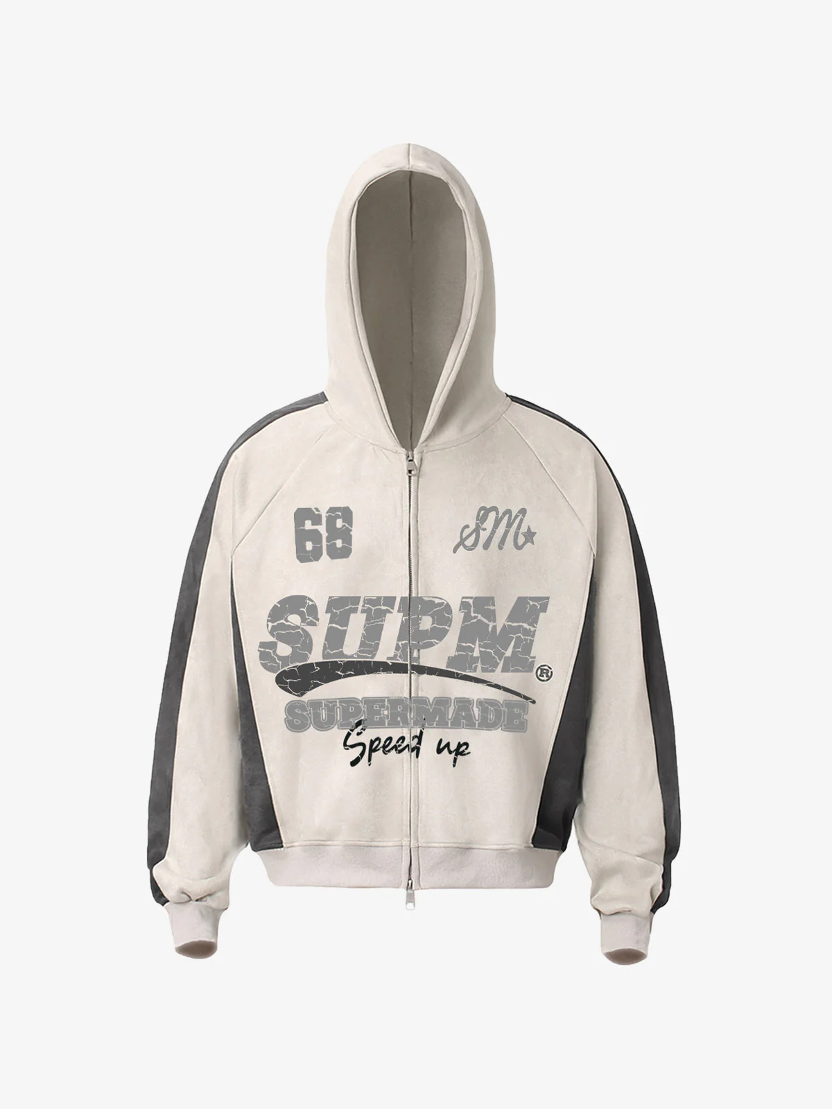 Suede Foam Letter Patchwork Zipper Shorts Jacket