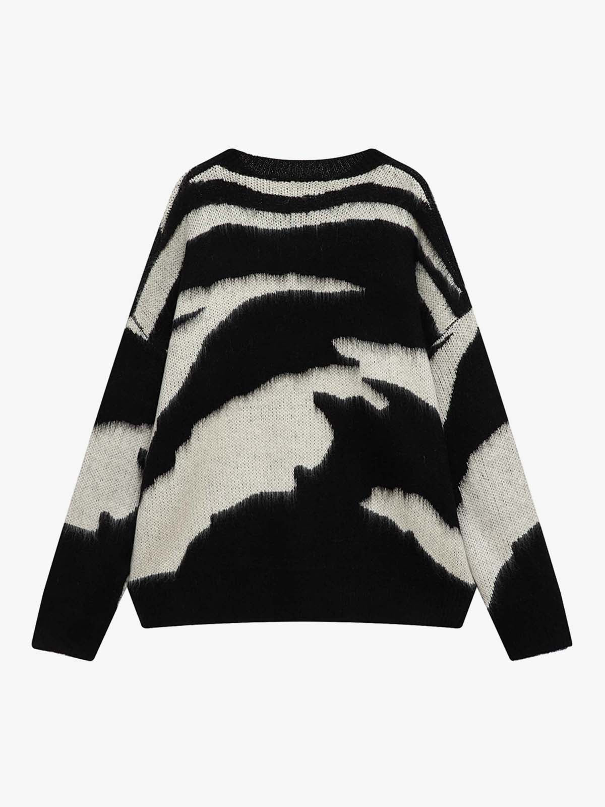 Retro Brushed Abstract Zebra-Style Pattern Sweater