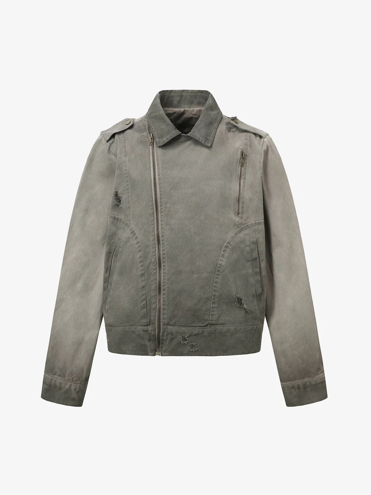 Distressed Irregular Zip Up Denim Jacket