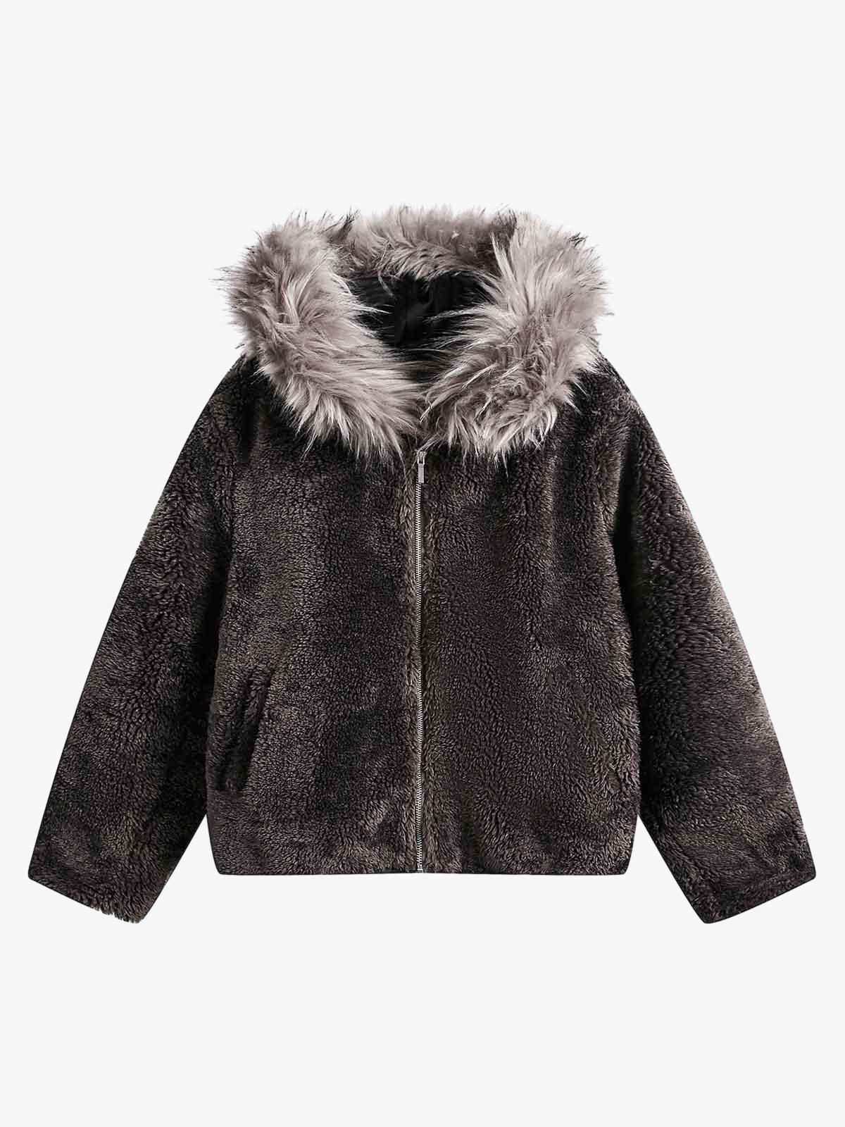 Fur Hooded Quilted Sherpa Jacket - 2304