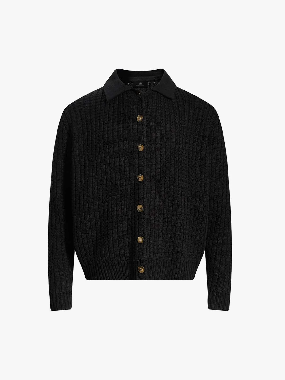 Retro Cable Knit Button-Up Collared Cardigan Sweater