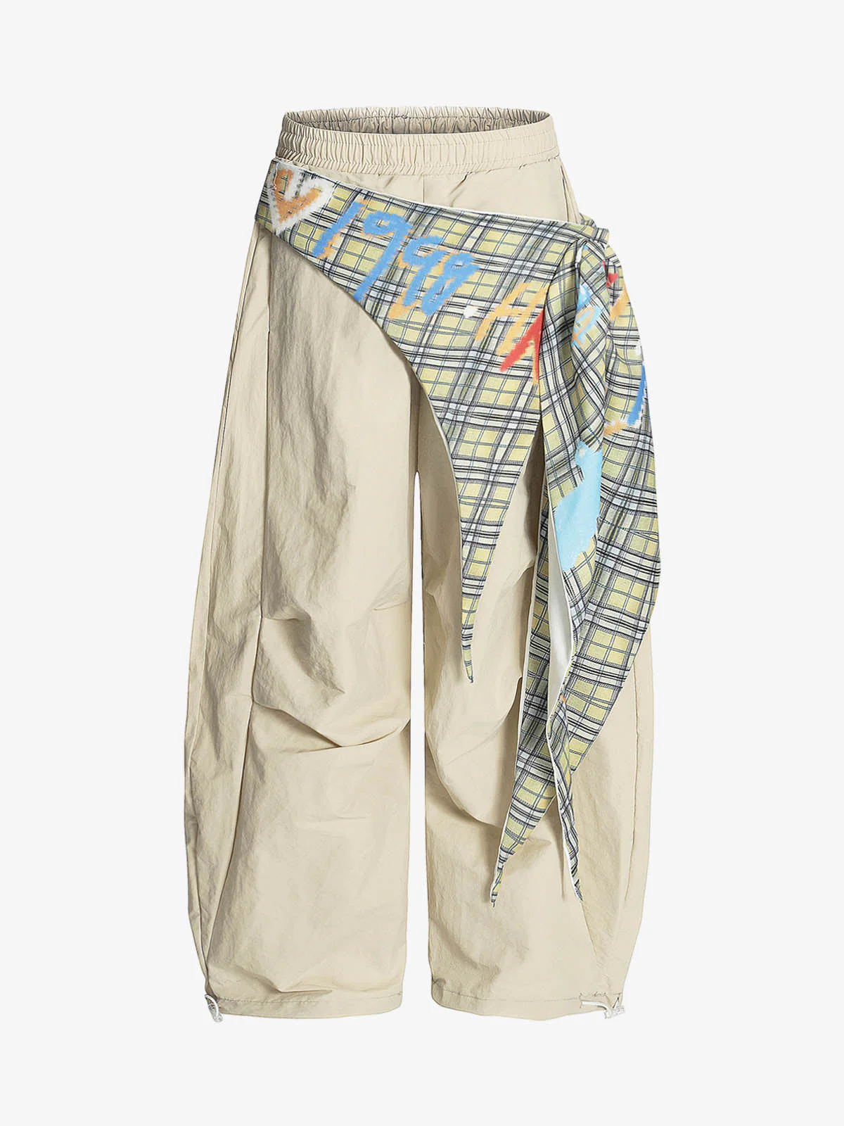 Contrast Graffiti Plaid Decorative Patchwork Loose Casual Pant