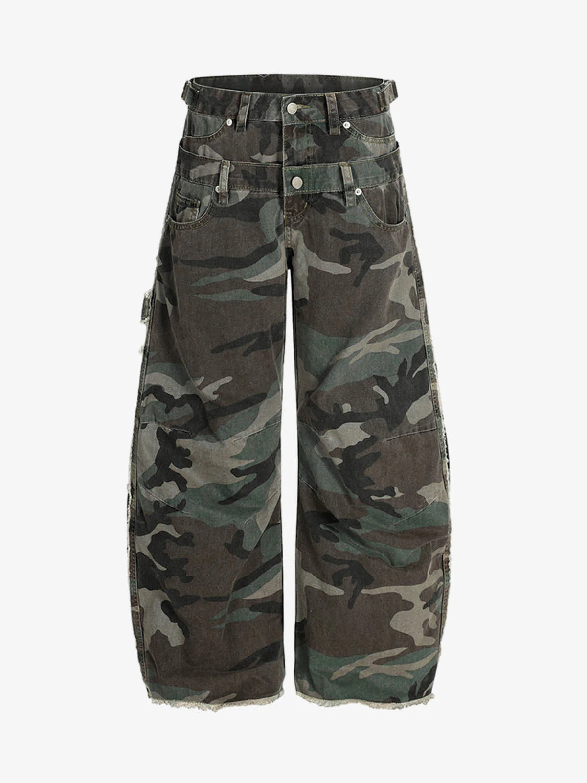 Retro Double Waist Camouflage Barrel Jeans