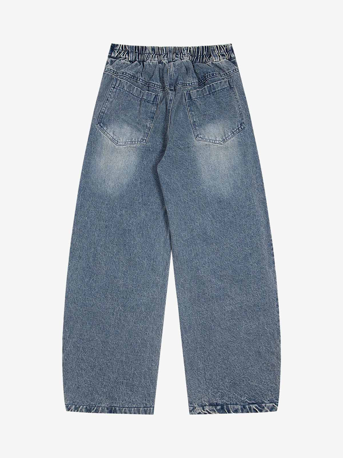 Fun Pattern Hand-Painted Print Denim Washed Jeans