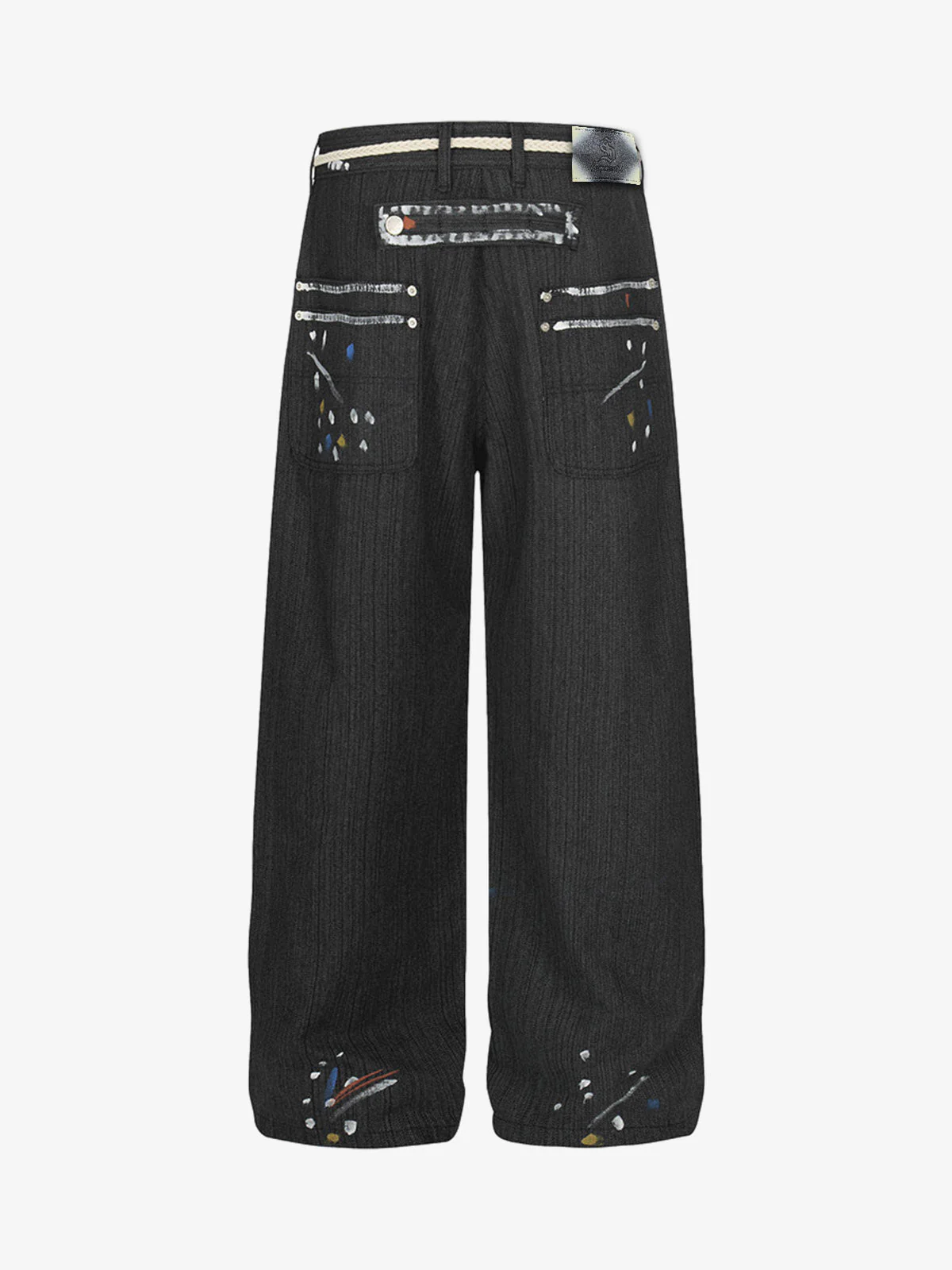 Street Contrast Artistic Graffiti Drawstring Jeans