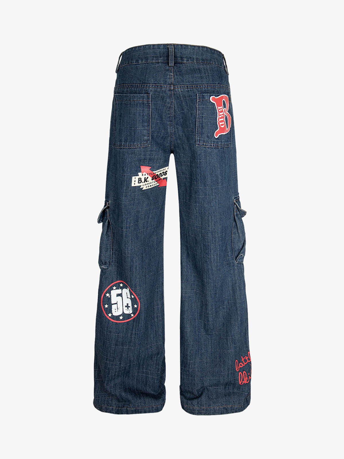 Letter Print Cargo Multi-Pocket Jeans