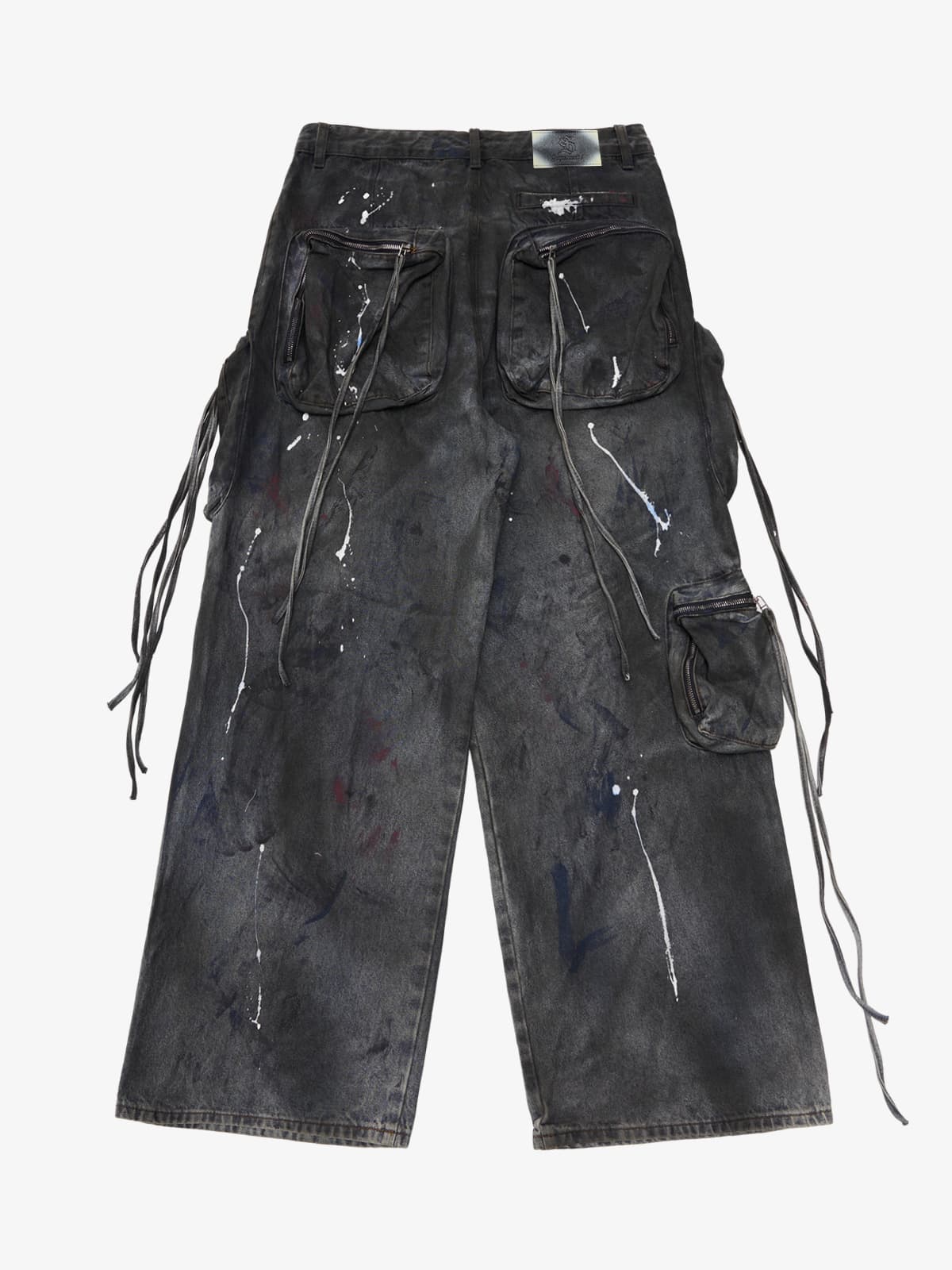 Heavy Dirty Dyed Multi-Pocket Drawstring Work Jeans