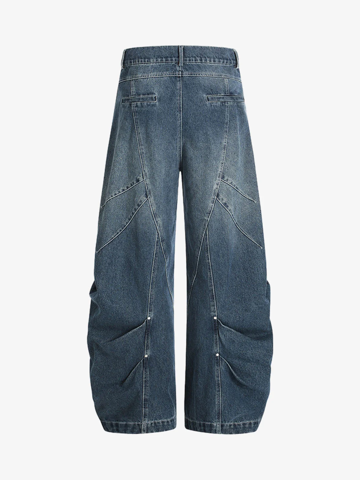 Deconstructed Pleated Ripped Blade Cut Jeans