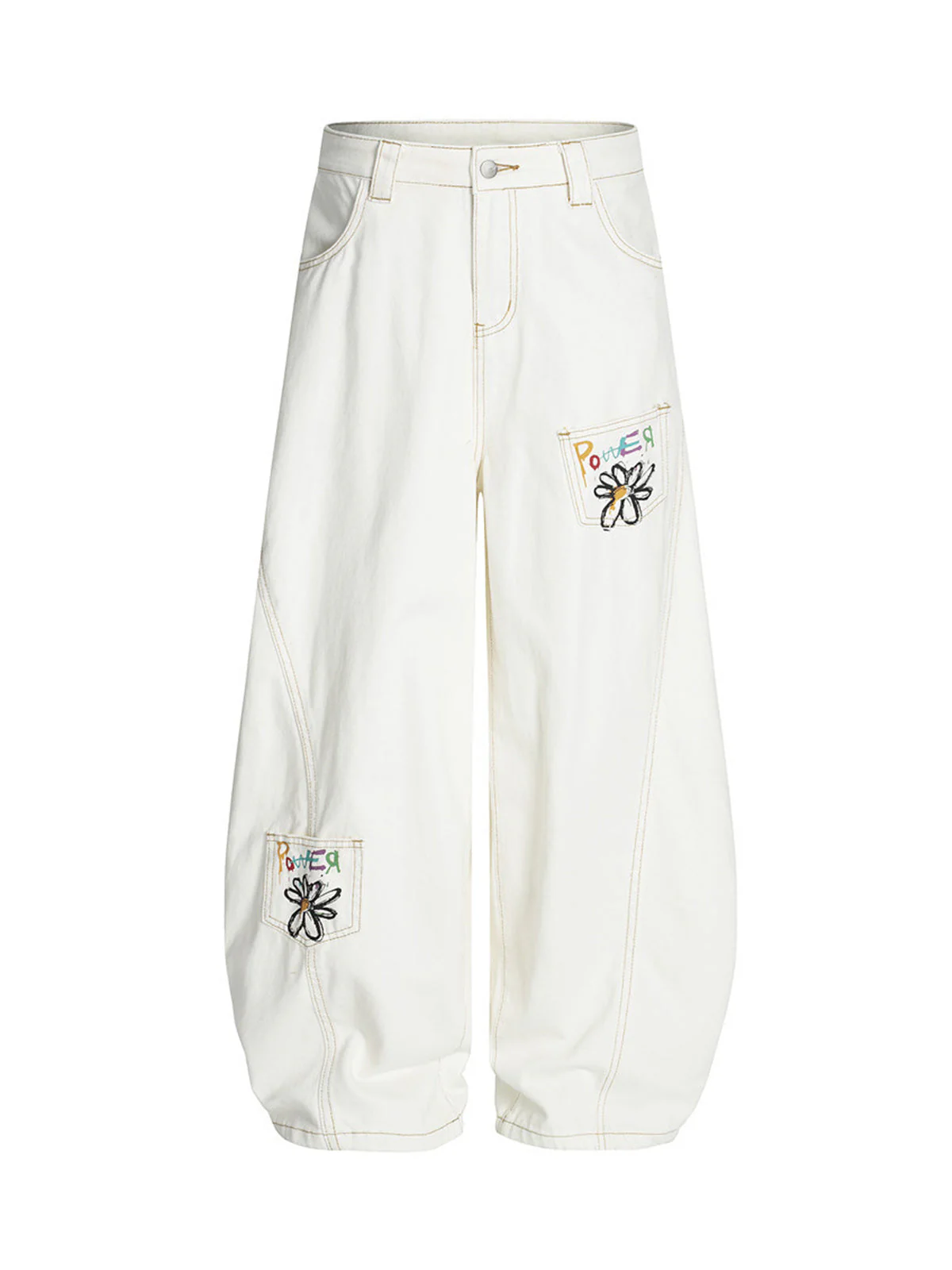 Embroidered Floral Patches Barrel Jeans