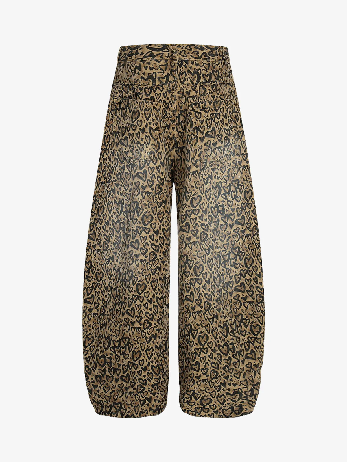 Retro Leopard Heart Print Wide-Leg Barrel Pants