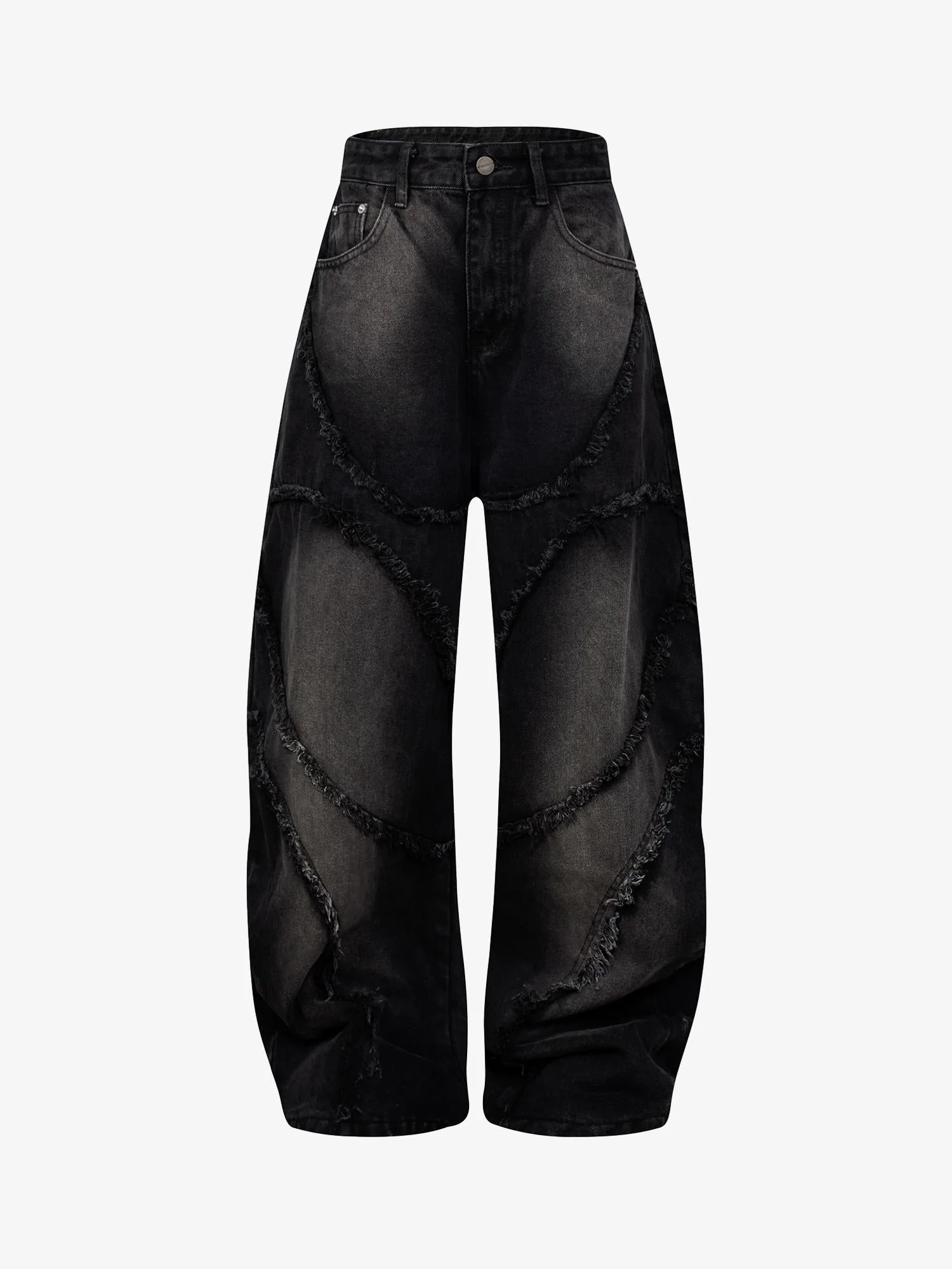 Washed Distressed Raw Edge Barrel Jeans - 2402