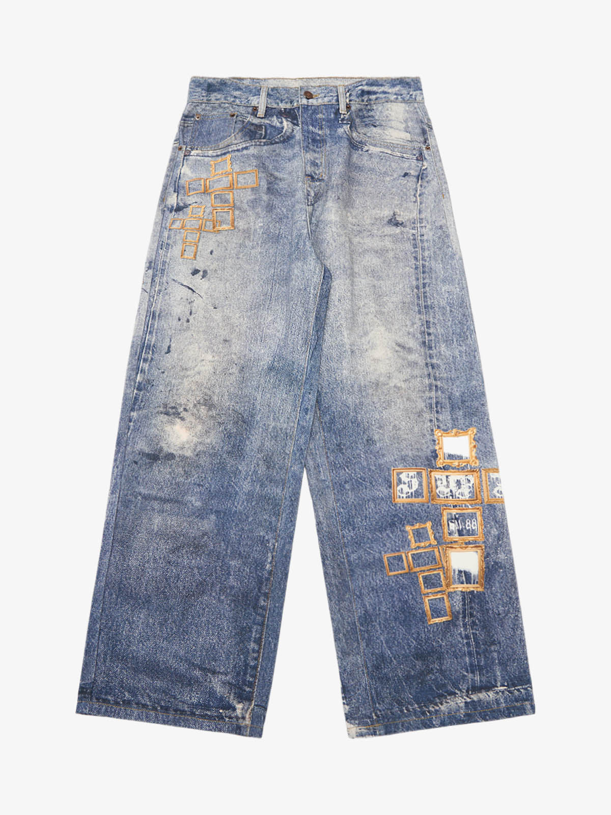 Frame Cross Print Denim Jeans