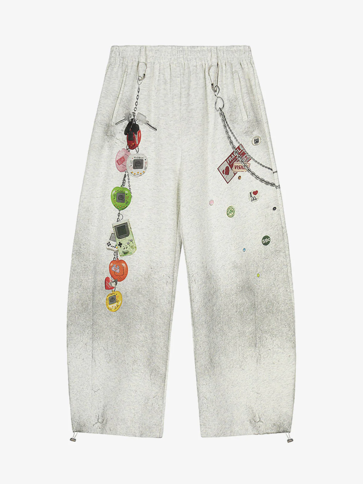 Retro Washed Creative Printed Barrel Pants
