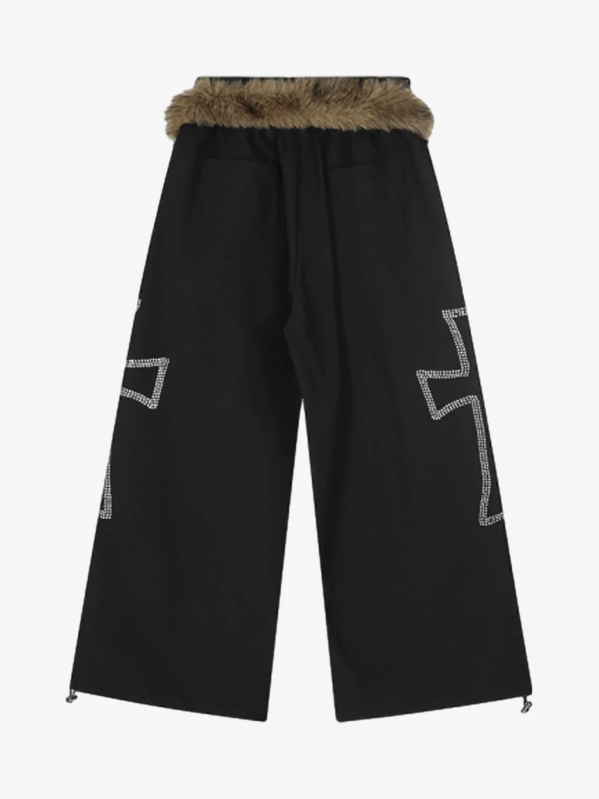 Detachable Fur Collar Drawstring Baggy Pants