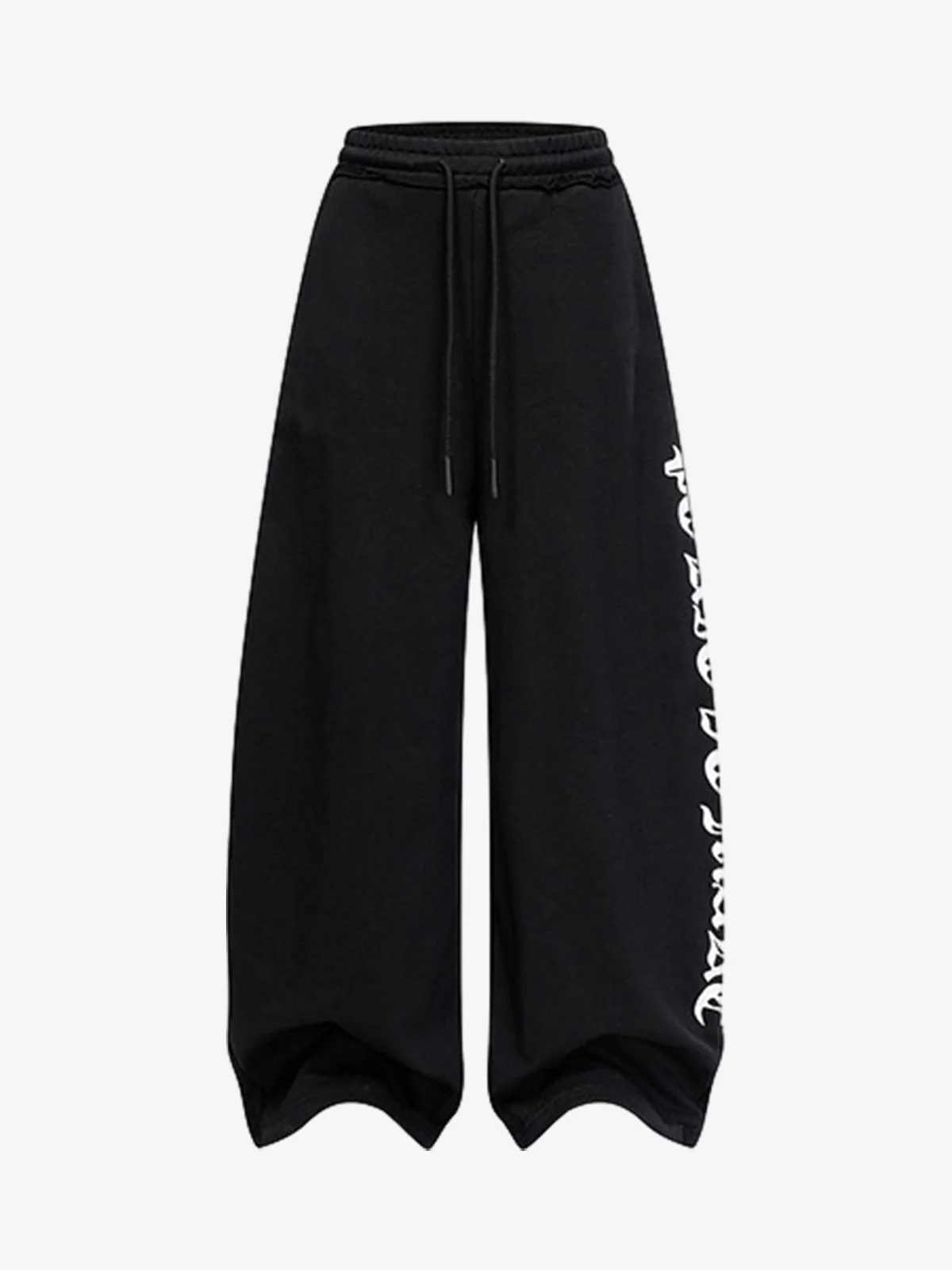 Retro Letter Print Drawstring Straight-Leg Wide Pants
