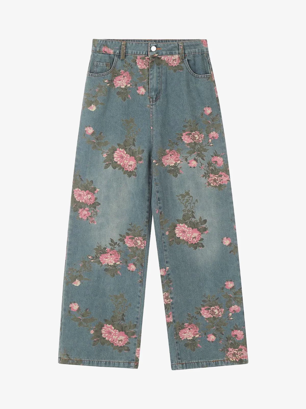 Floral Print Straight Jeans - 2409