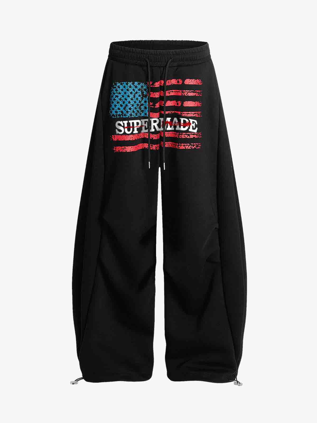 Retro Paratrooper Machete Pleated Design Printed Wide-Leg Pants