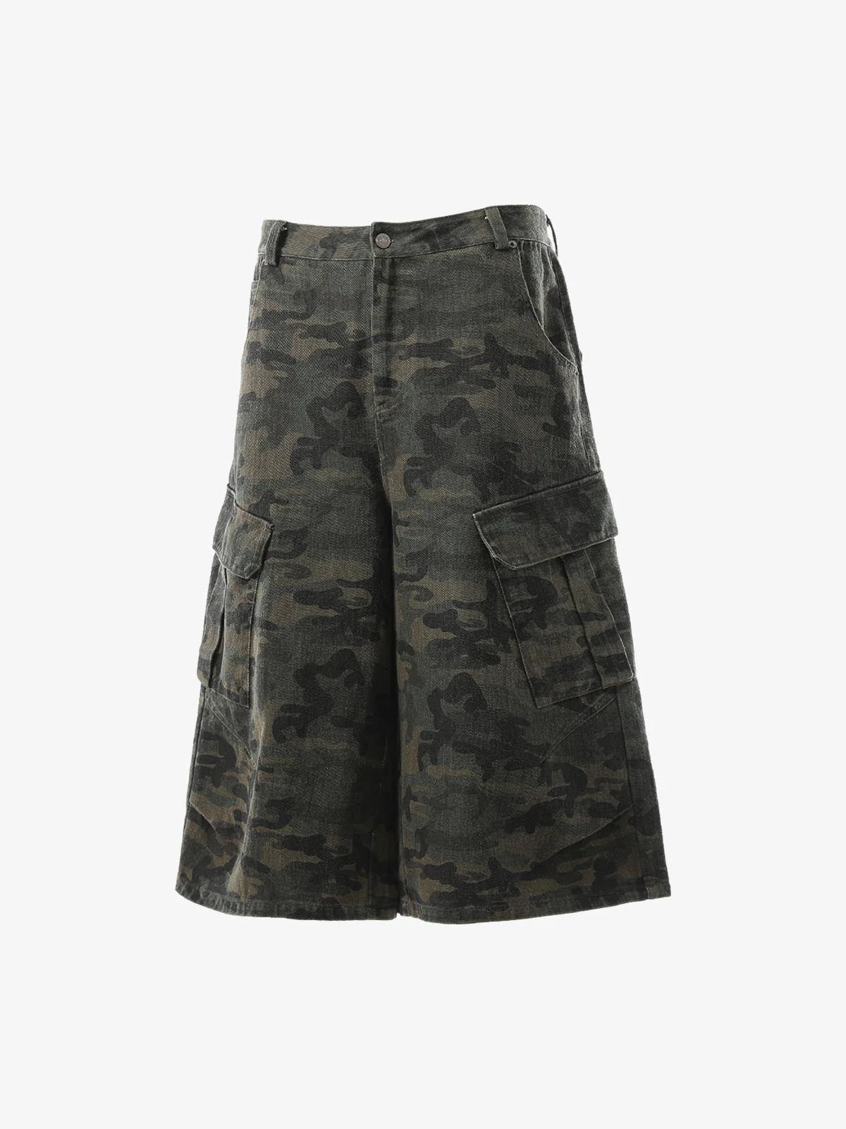 Vintage Washed Camouflage Machete Wide Leg Cargo Shorts