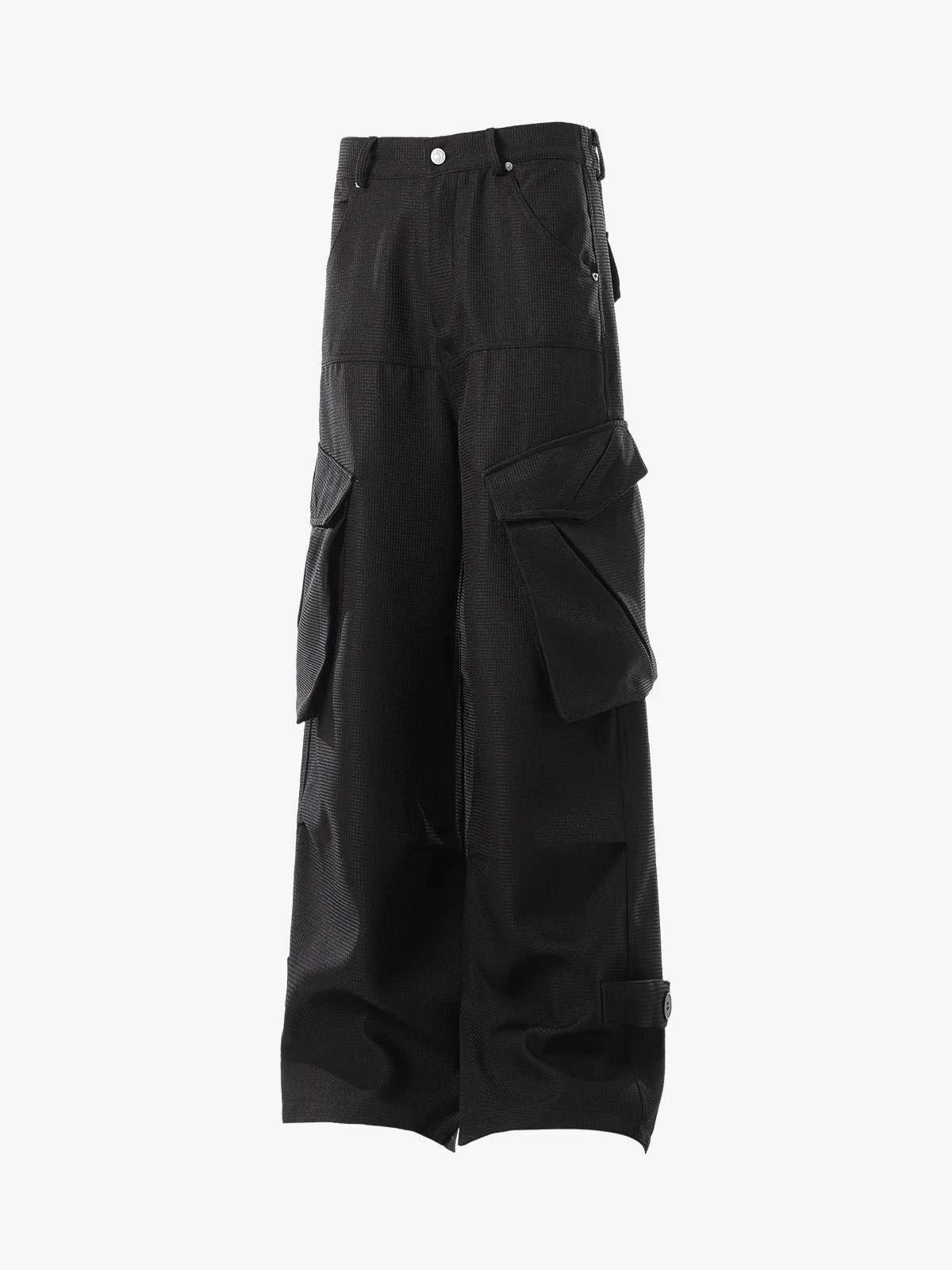 Multi-Pocket Textured Fabric Flared Pants