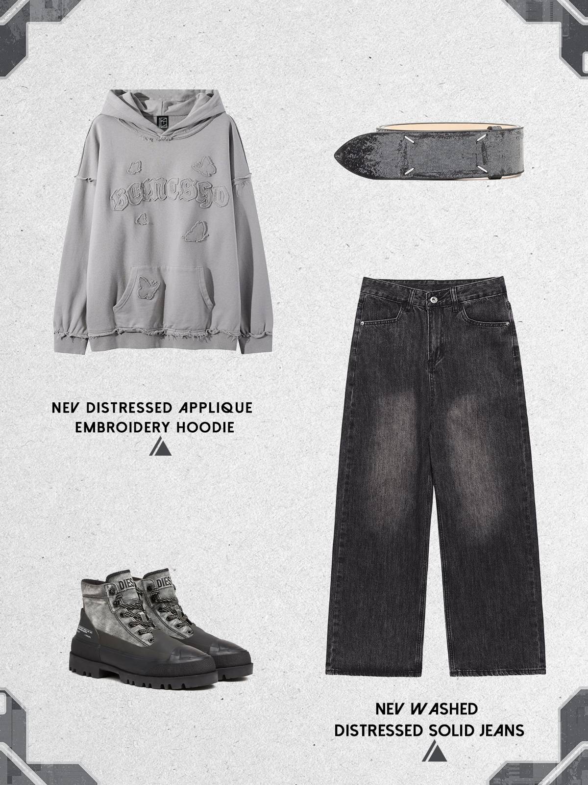 Washed Distressed Solid Jeans