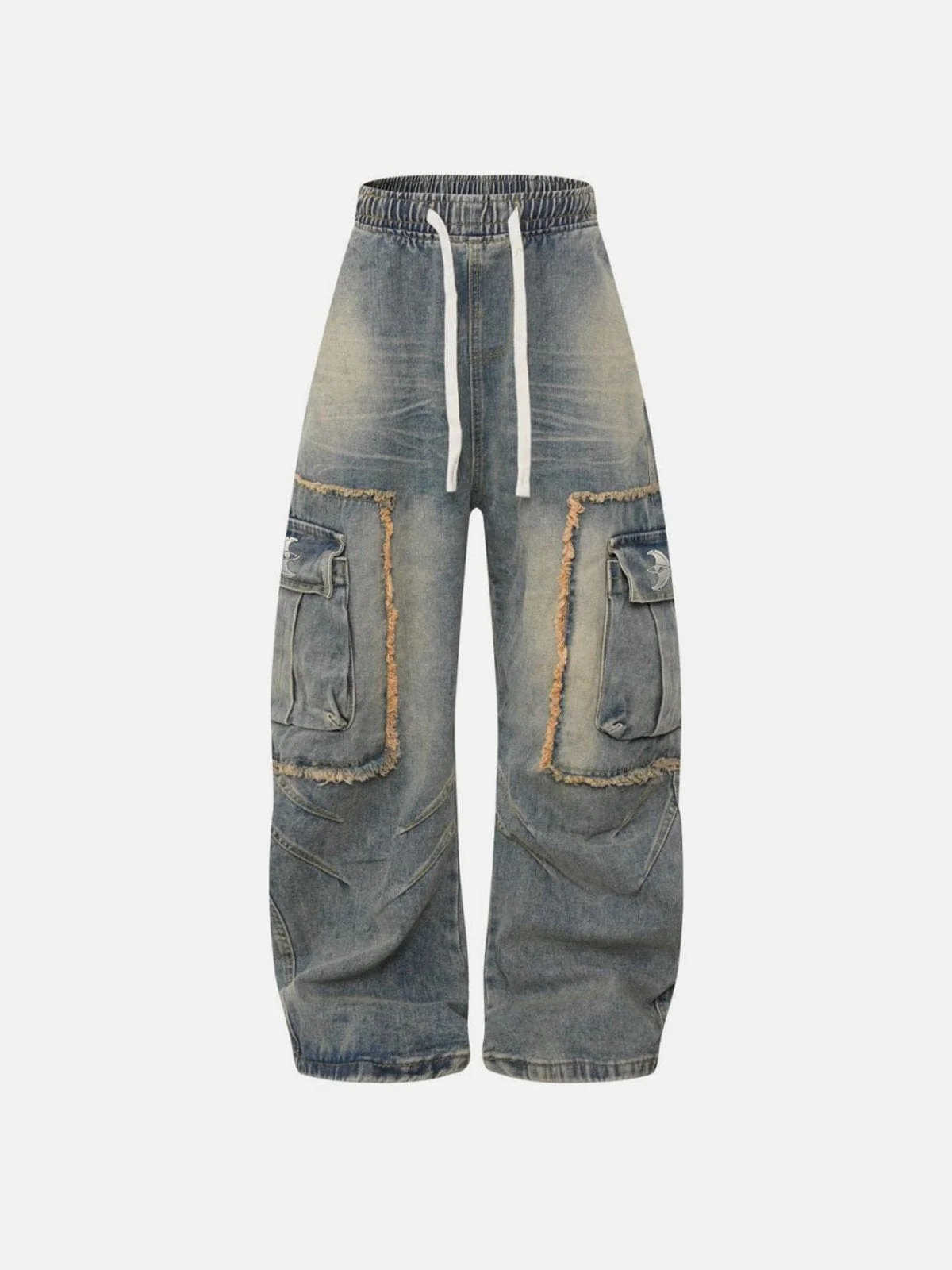 Fringe Big Pocket Washed Barrel Jeans