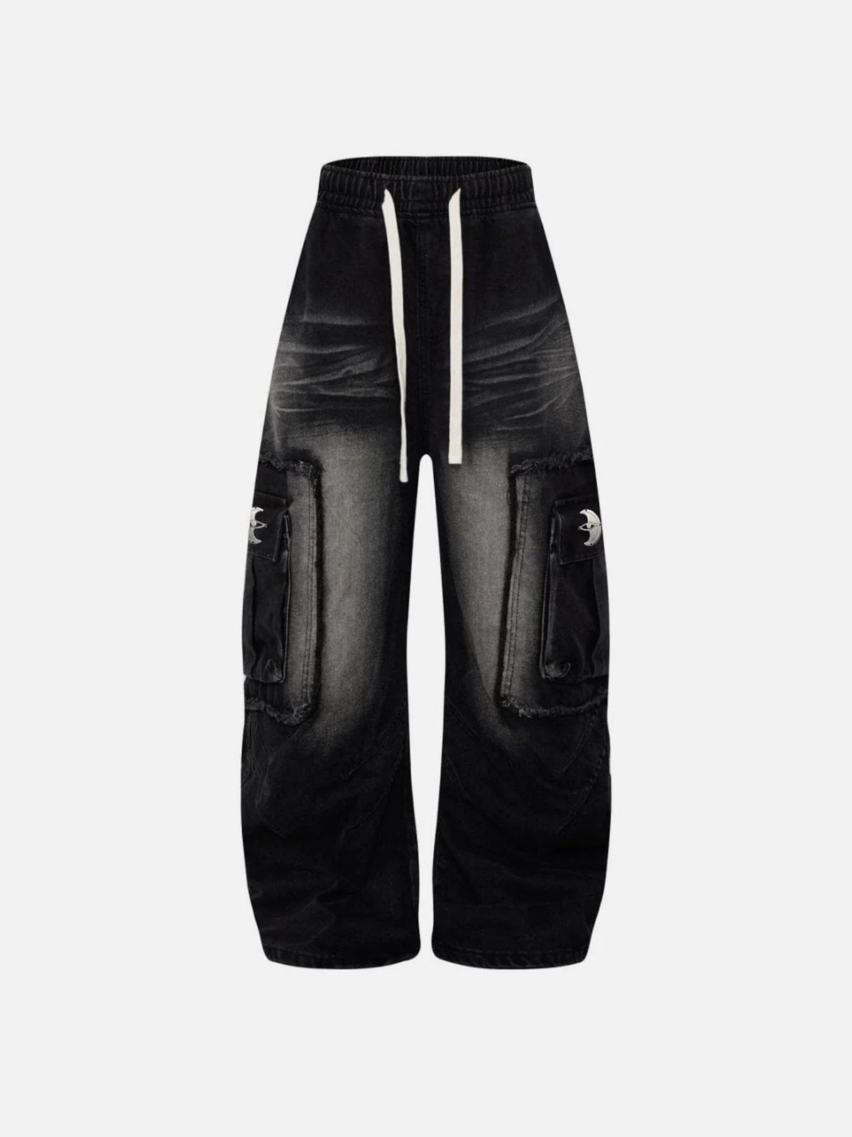 Fringe Big Pocket Washed Barrel Jeans