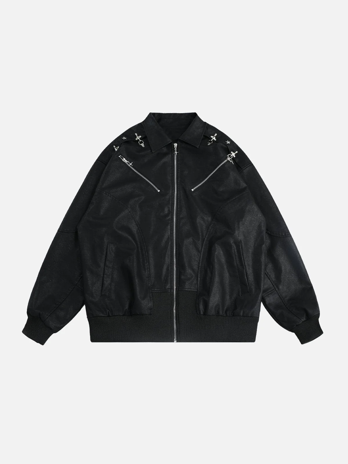 Zip-Button Faux Leather Jacket