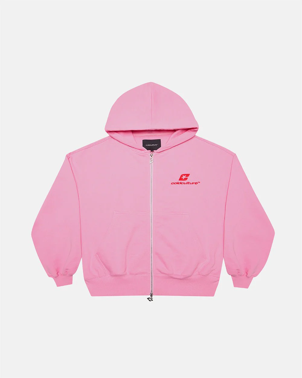 CURVED ZIP HOODIE PINK & RED