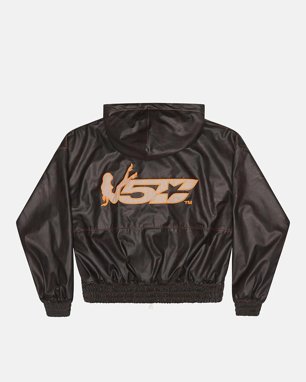 FAUX LEATHER ZIP HOODIE BROWN