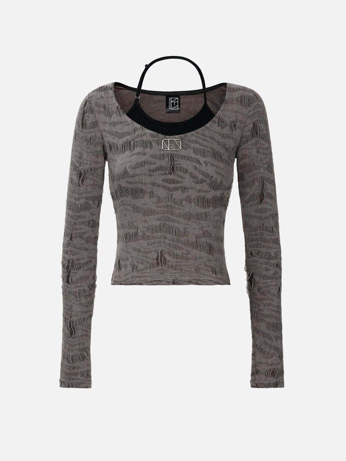 [Eye Of Moon] Halter Distressed Crop Top