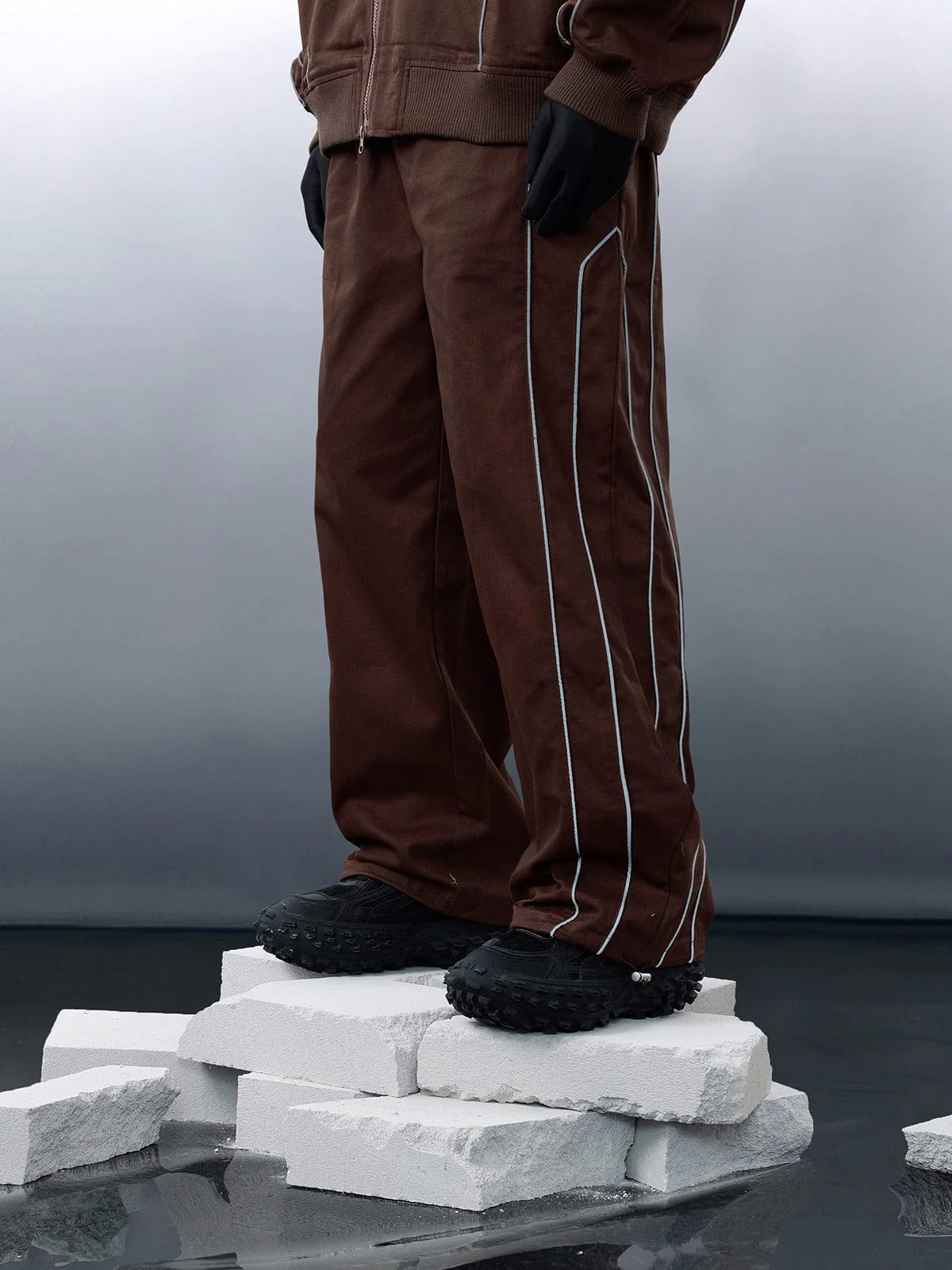 Solid Reflective Strip Drawstring Pants