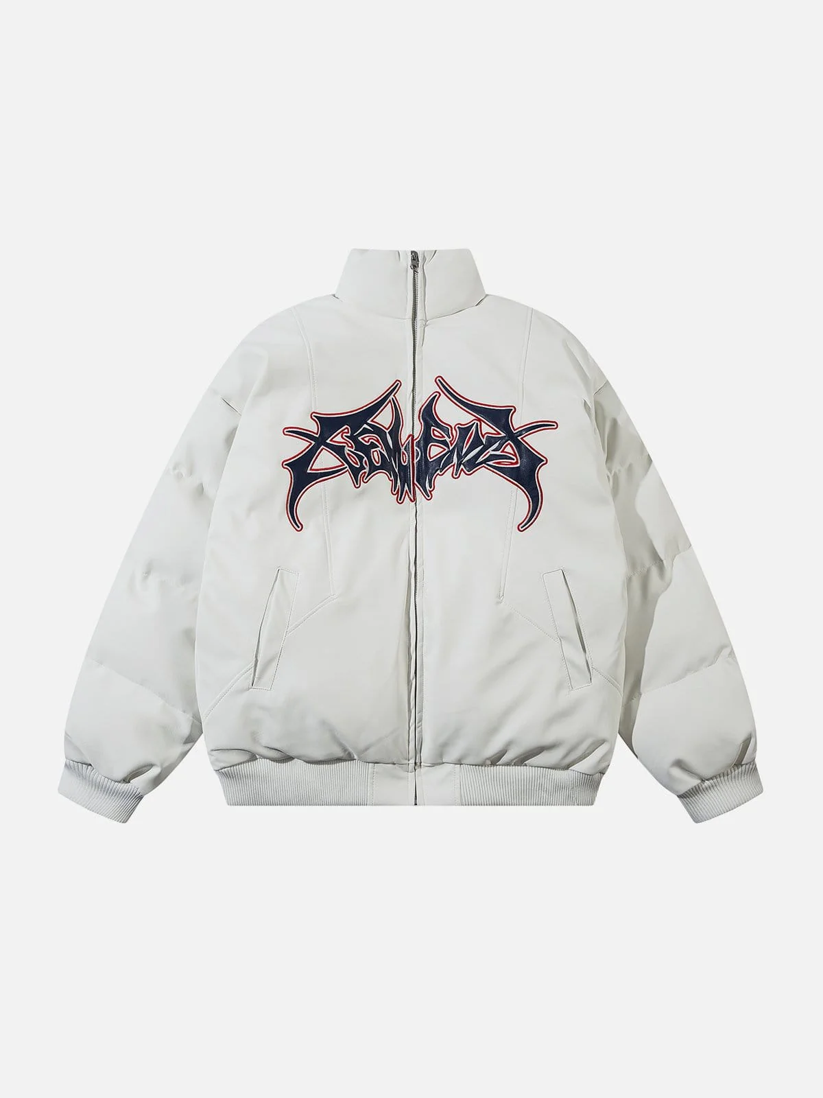 Embroidery Faux Leather Coat