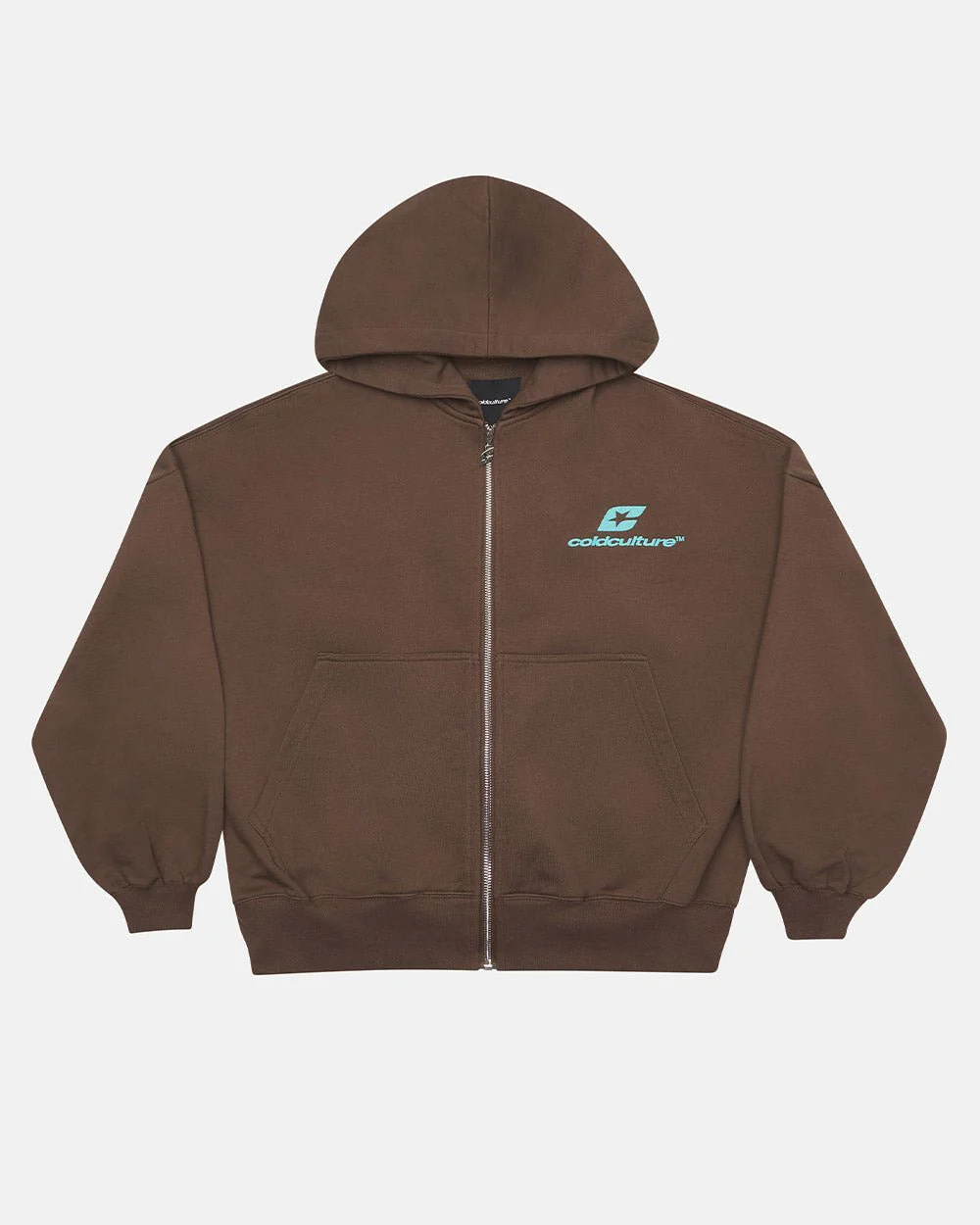 CURVED ZIP HOODIE BROWN & BLUE