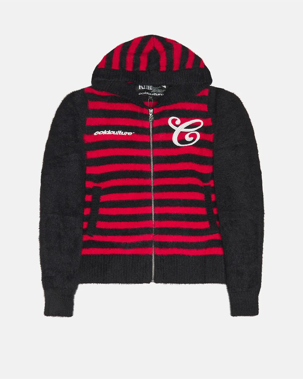 STRIPE ZIP KNIT RED & BLACK