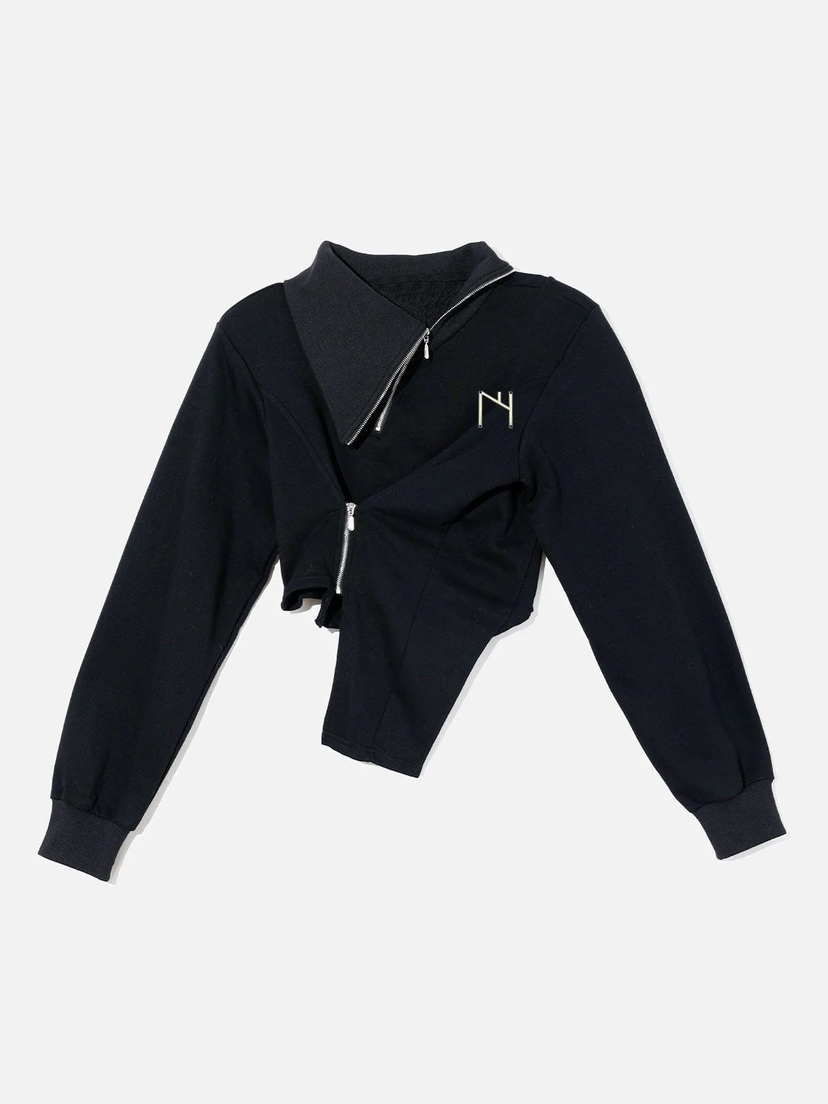 Slant Zip UP Long Sleeve Crop Top