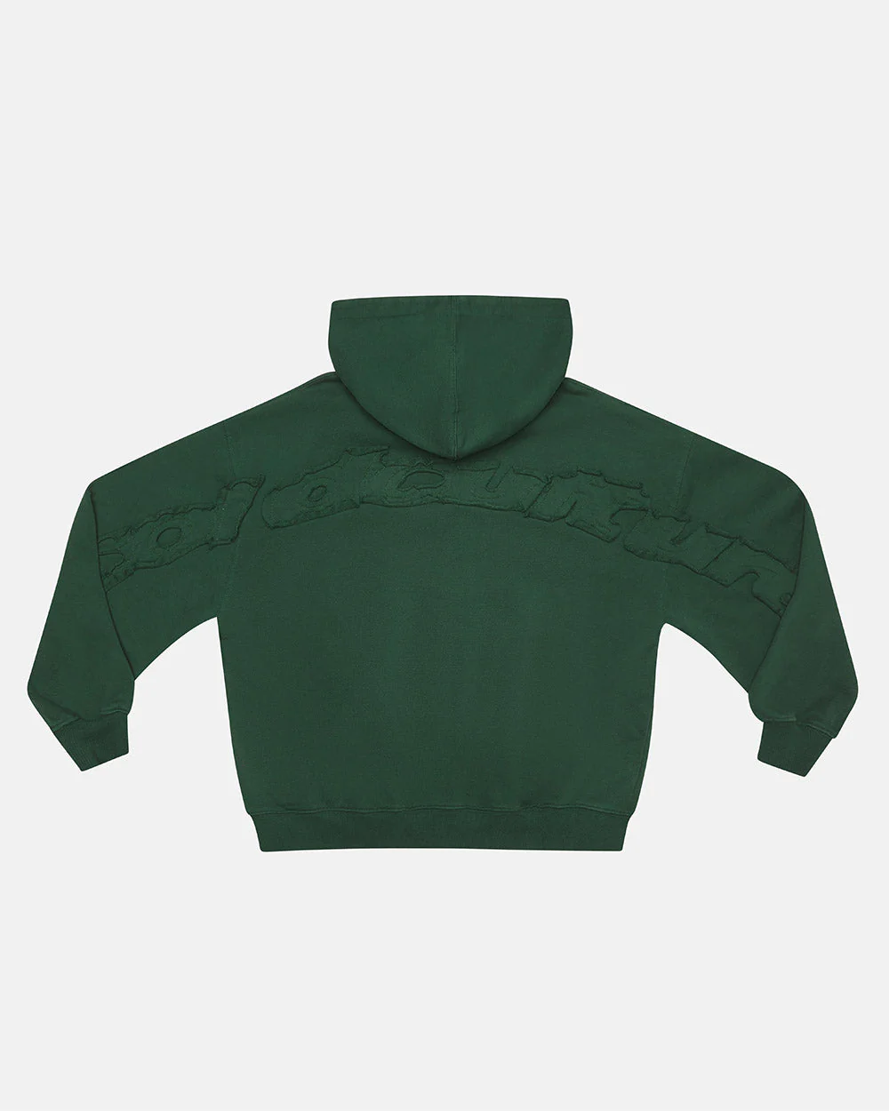 DISTRESS CURVED ZIP HOODIE GREEN