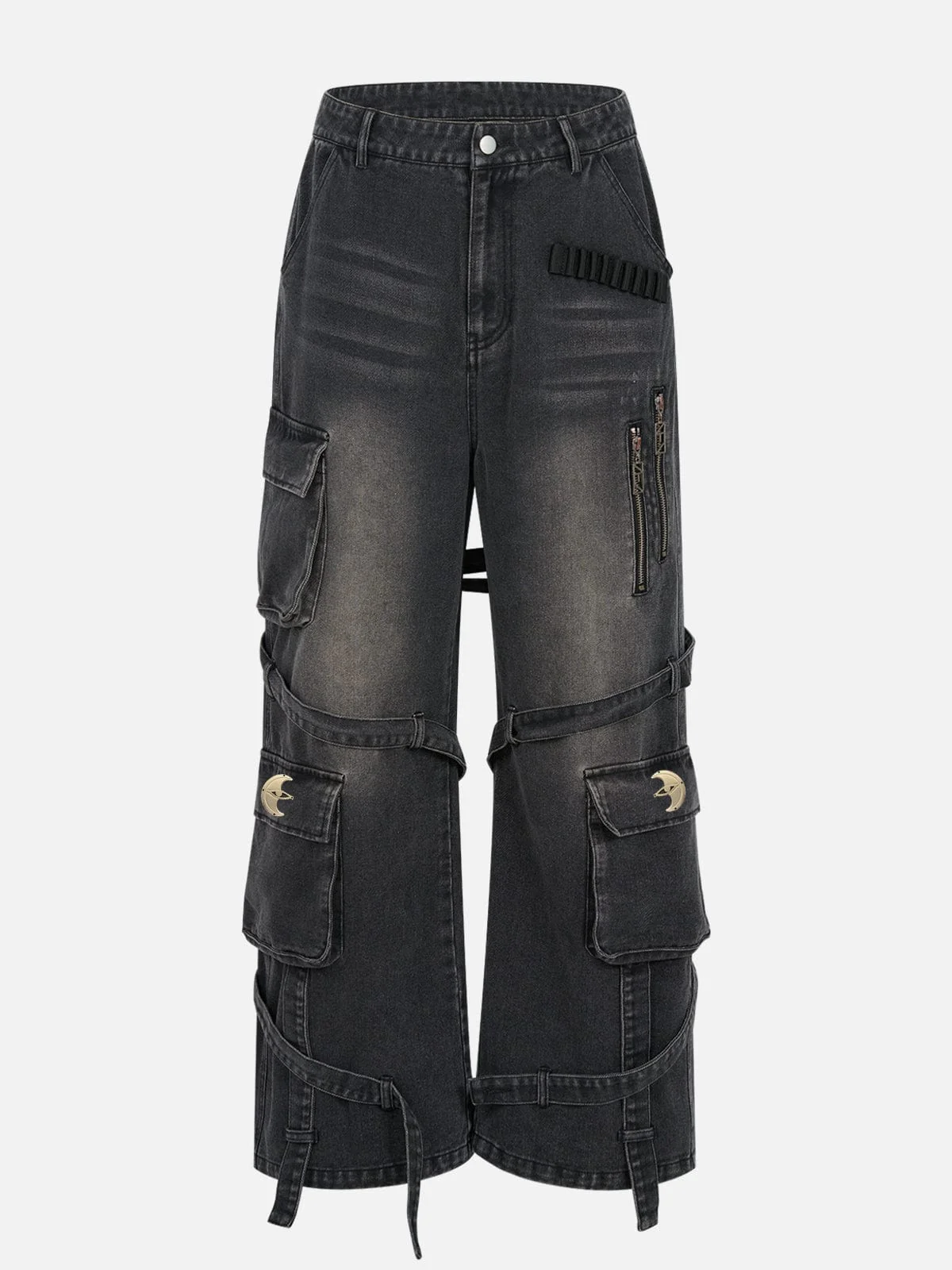 [Eye Of Moon] Detachable Strap Washed Jeans