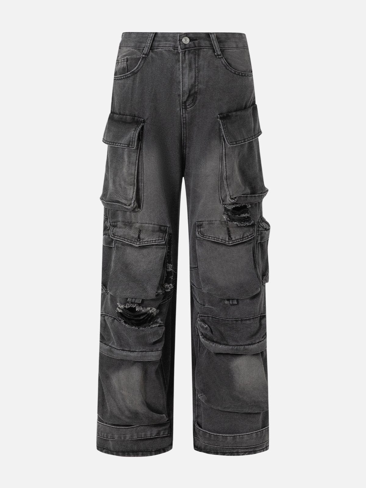 Distressed Multi-Pocket Washed Jeans