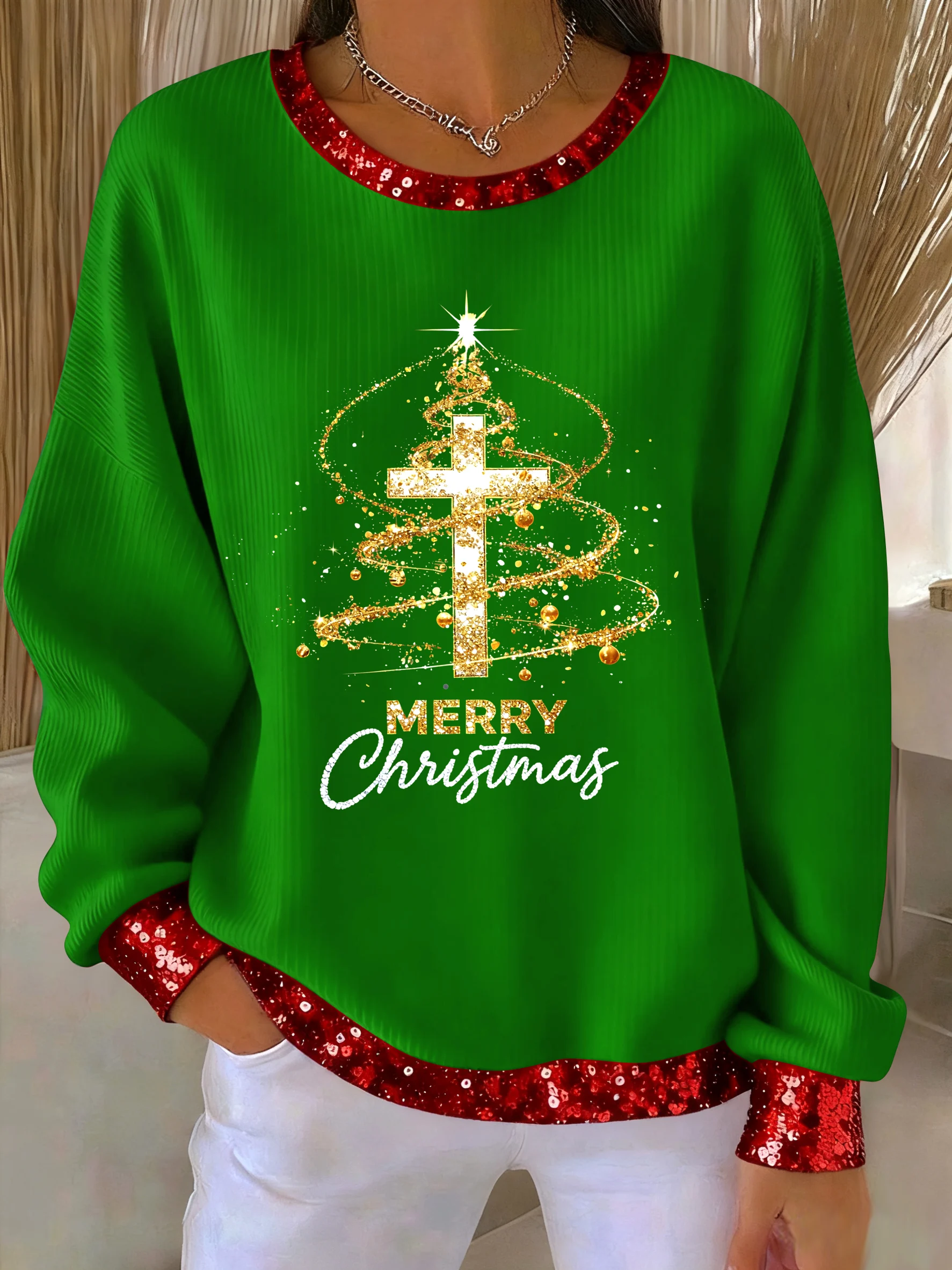 Women's Christmas Faith Cross Print Casual Sweatshirt
