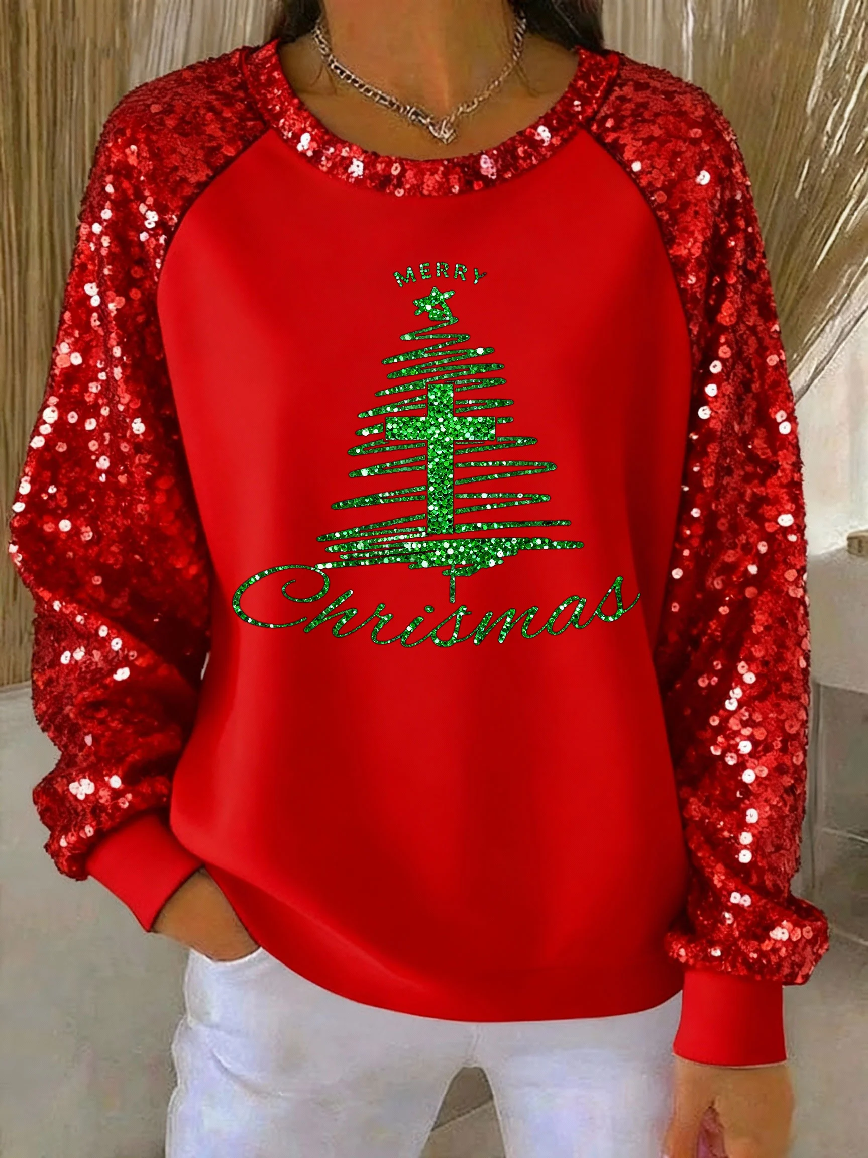 Women's Christmas Faith Print Crew Neck Sweatshirt