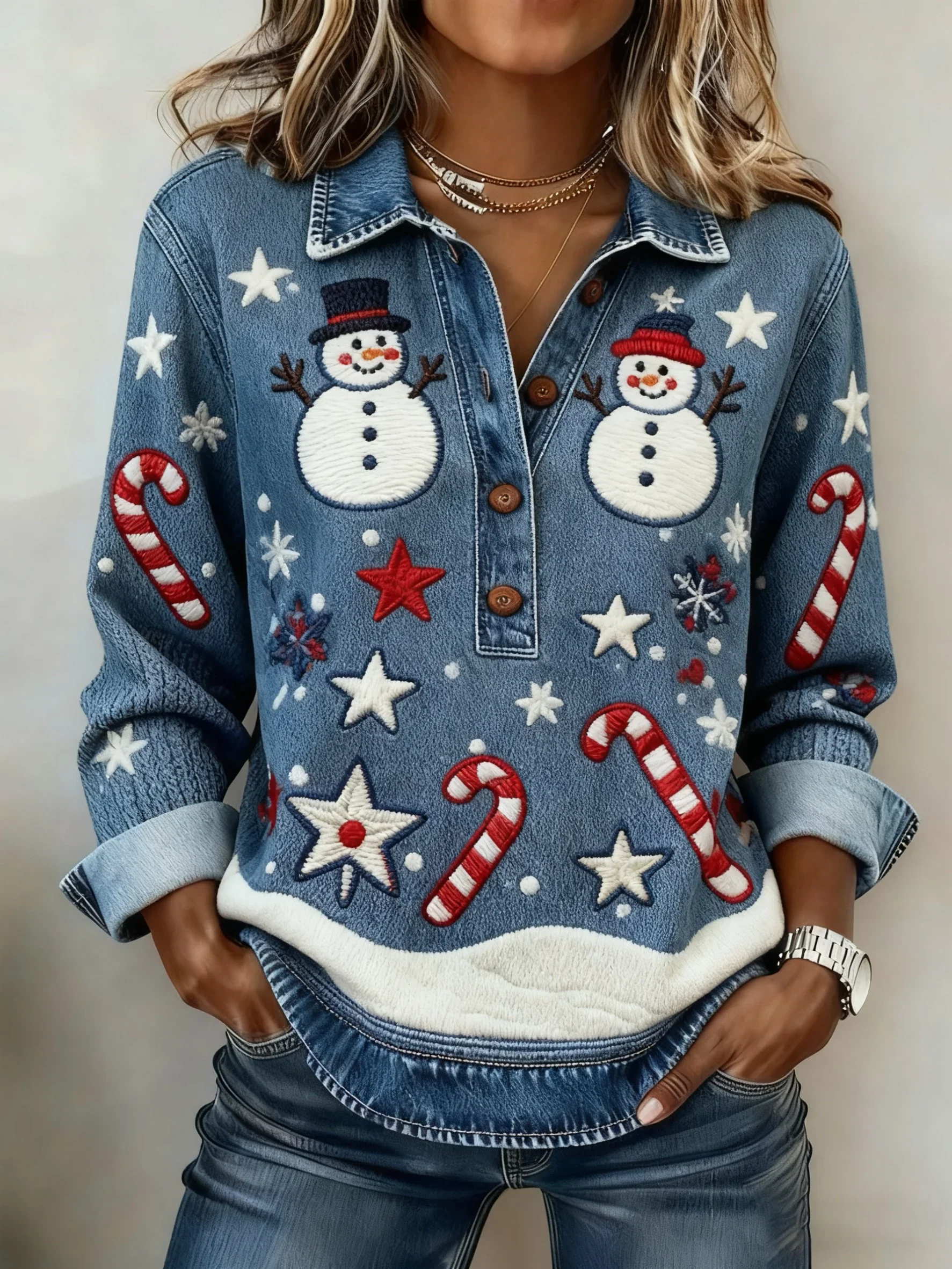 Women's Retro Christmas Casual Collared Top