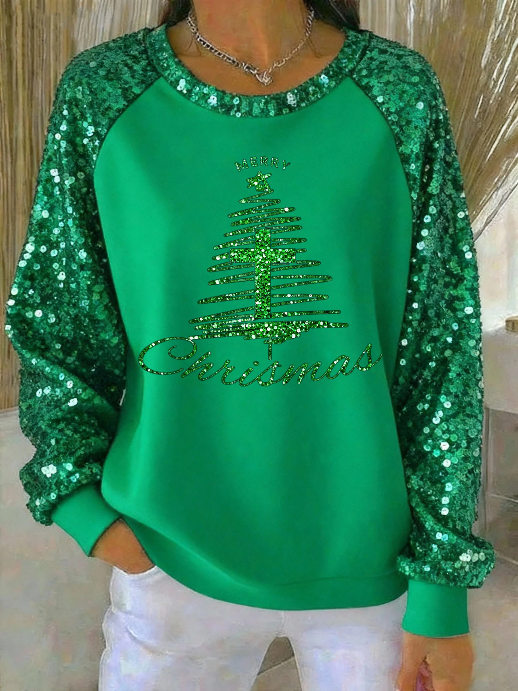 Women's Christmas Faith Print Crew Neck Sweatshirt