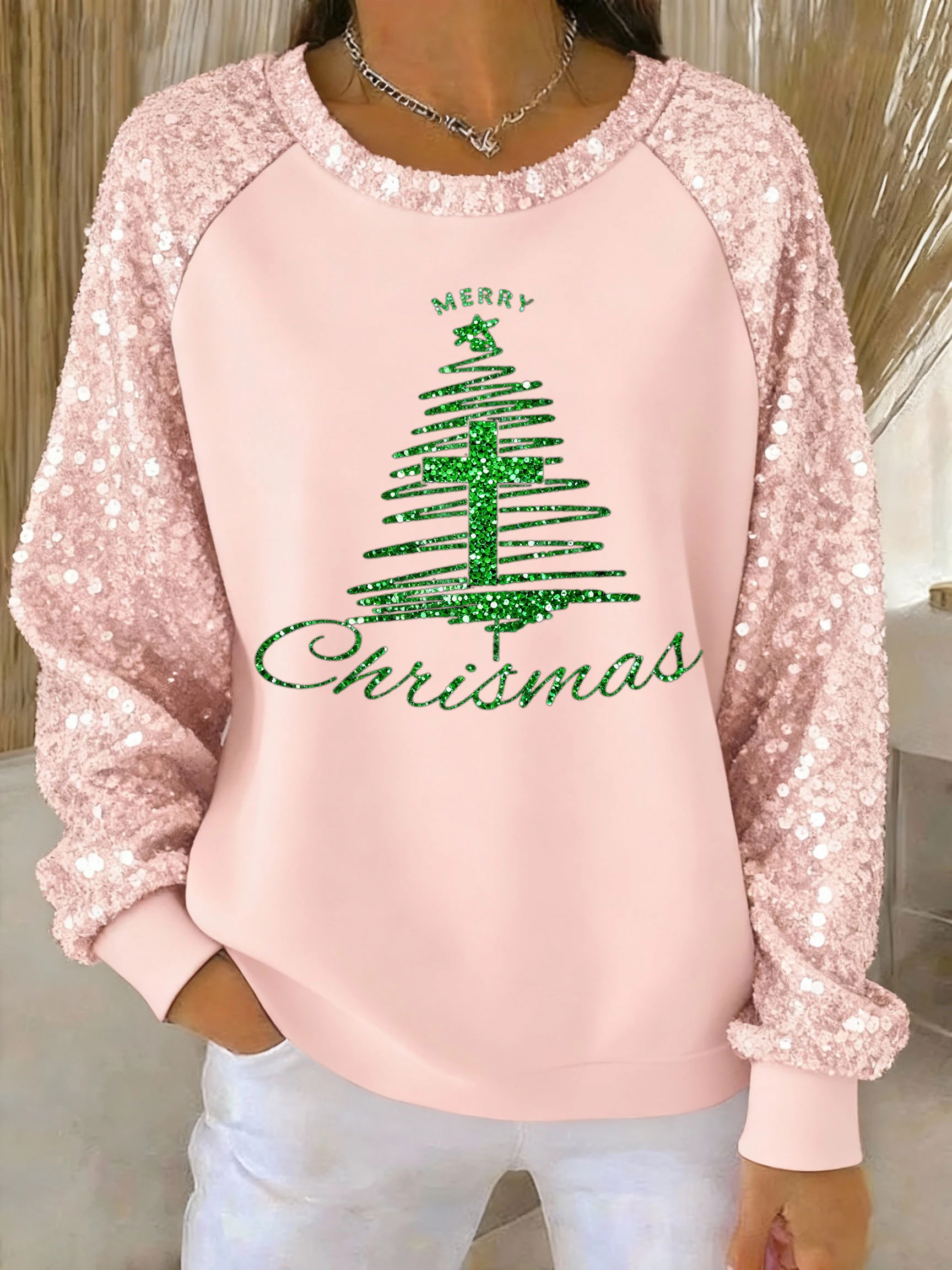 Women's Christmas Faith Print Crew Neck Sweatshirt