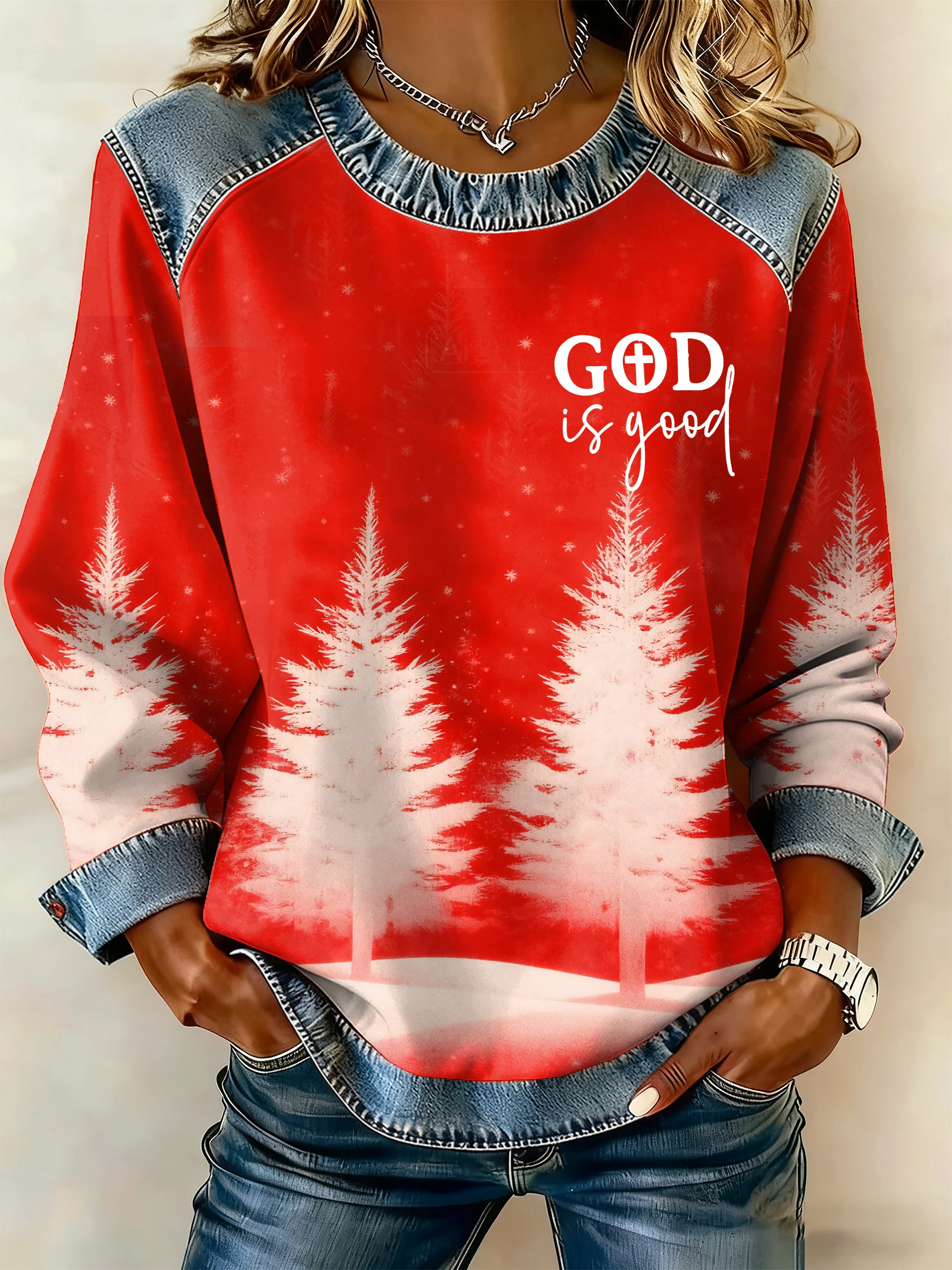 Women's Faith Art Pattern Patchwork Casual Sweatshirt