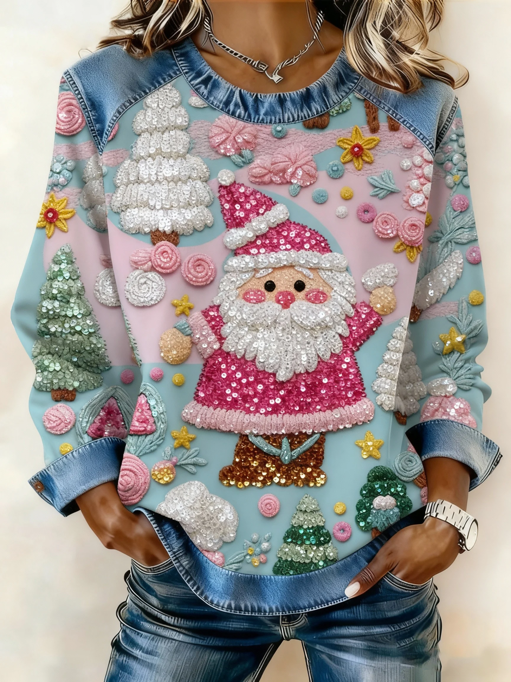 Women's Merry Christmas Patchwork Casual Sweatshirt