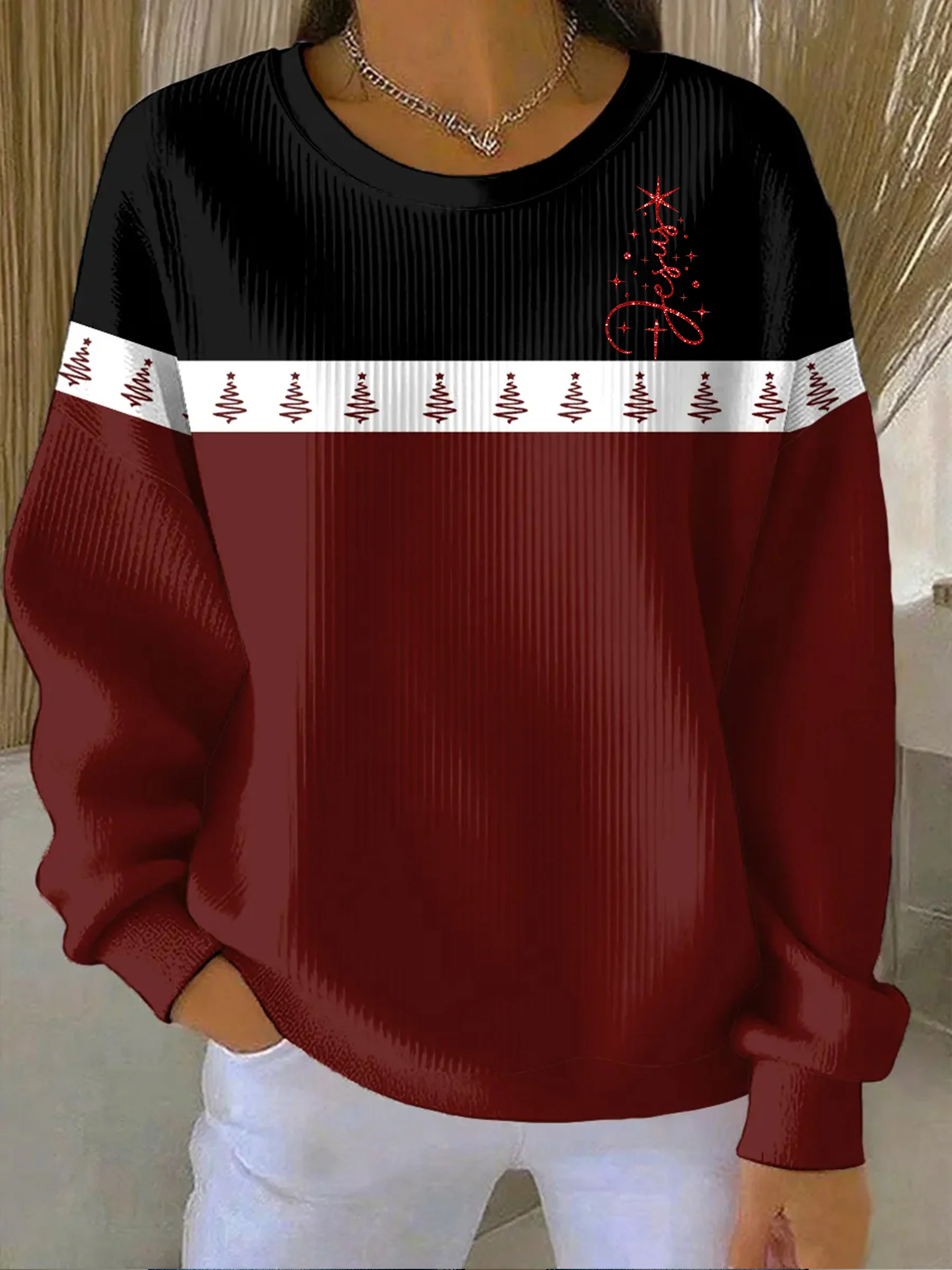 Women's Christmas Print Round Neck Sweatshirt