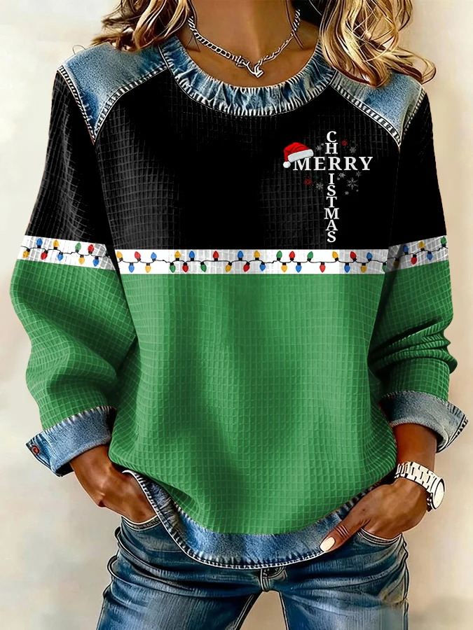 Women's Faith Cross Christmas Print Casual Sweatshirt