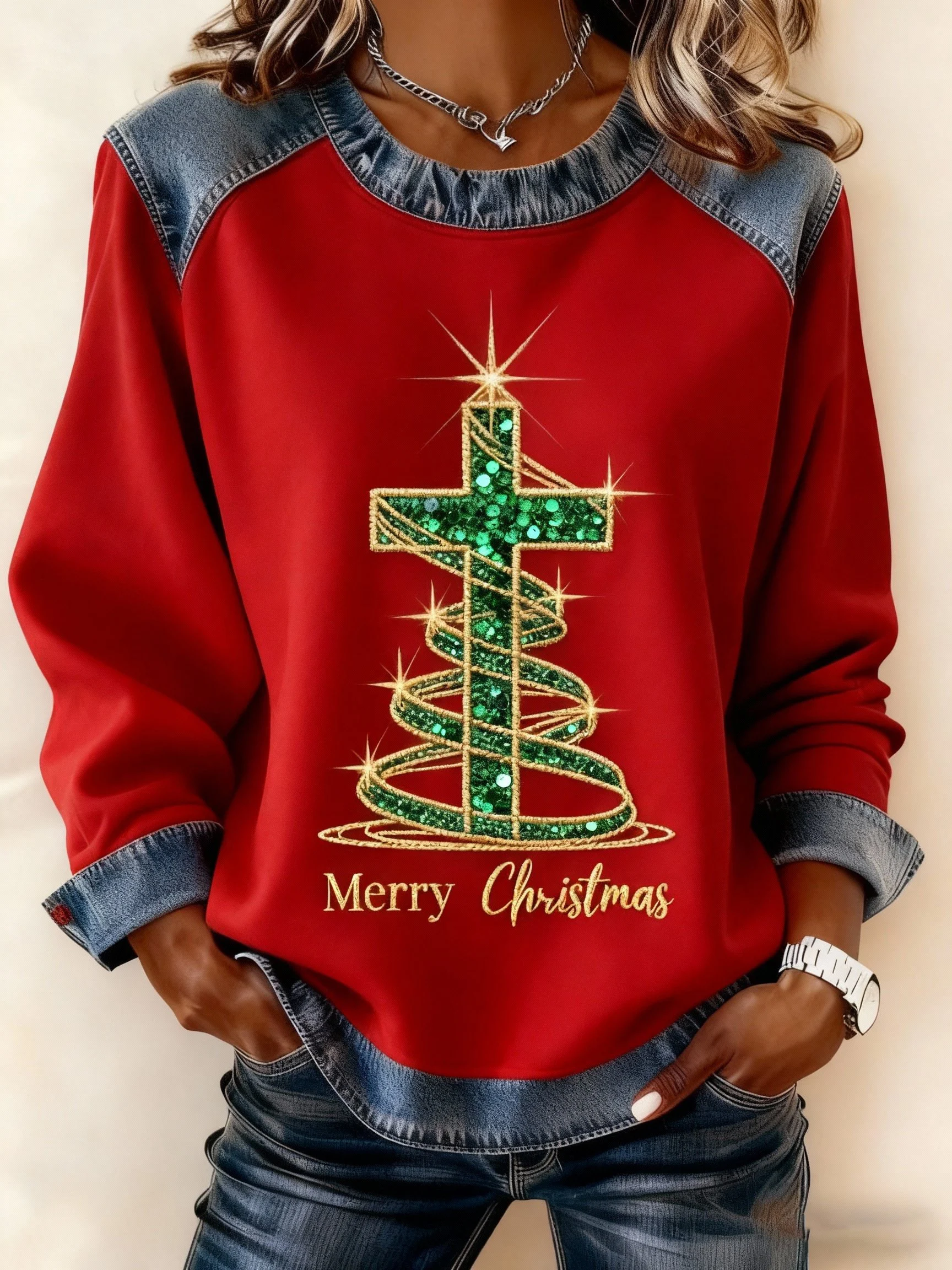 Women's Christmas Cross Print Sweatshirt